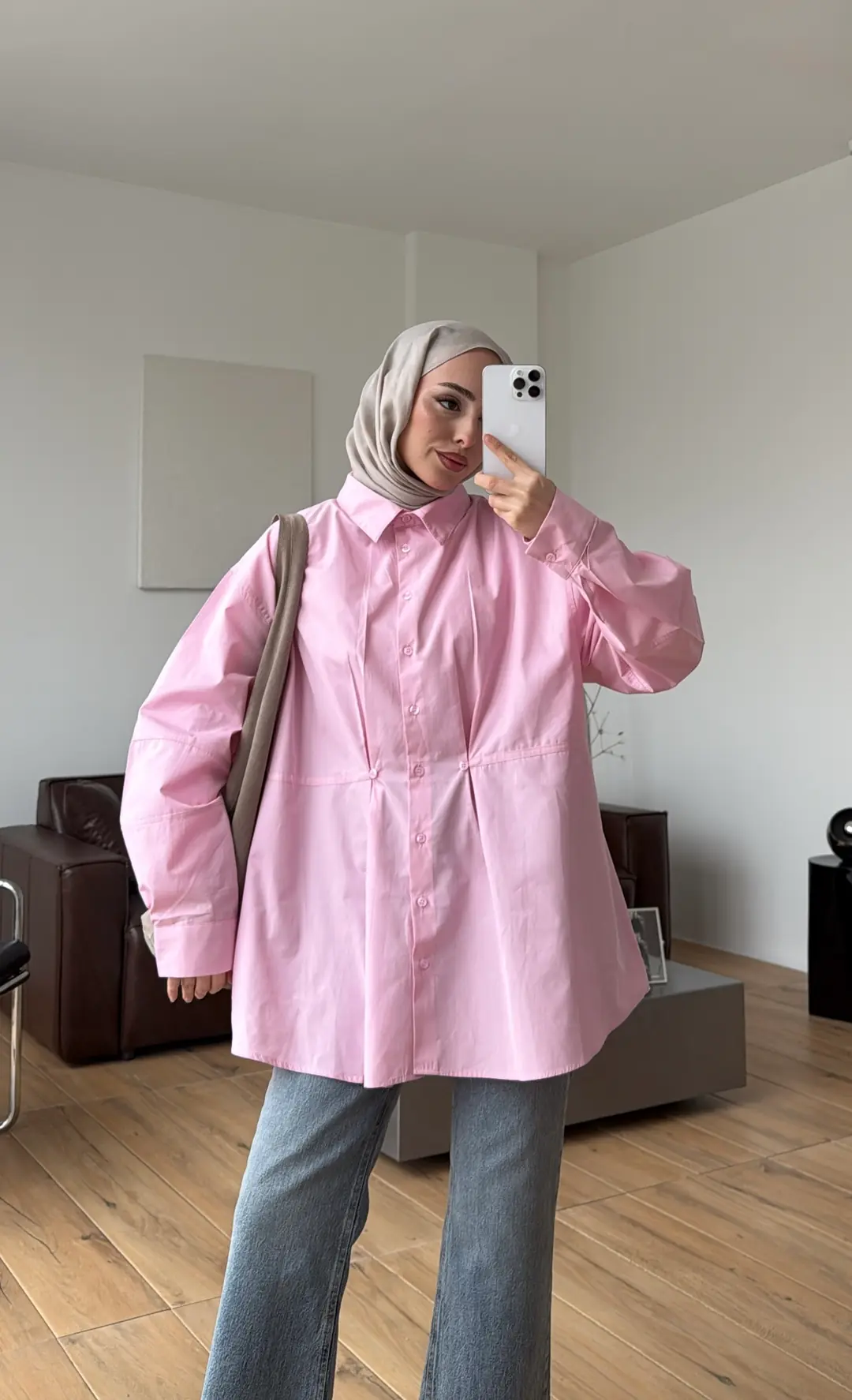 Poplin Düğme Detay Gömlek Pembe