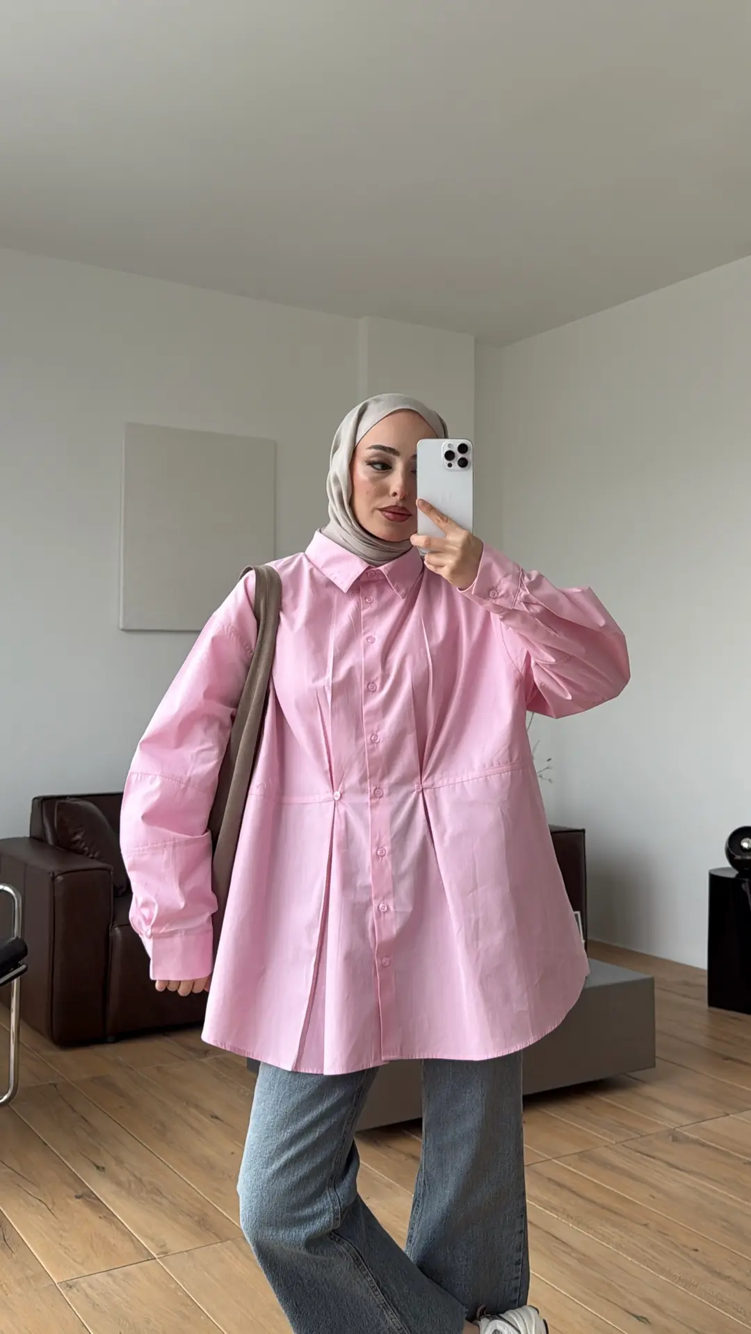 Poplin Düğme Detay Gömlek Pembe