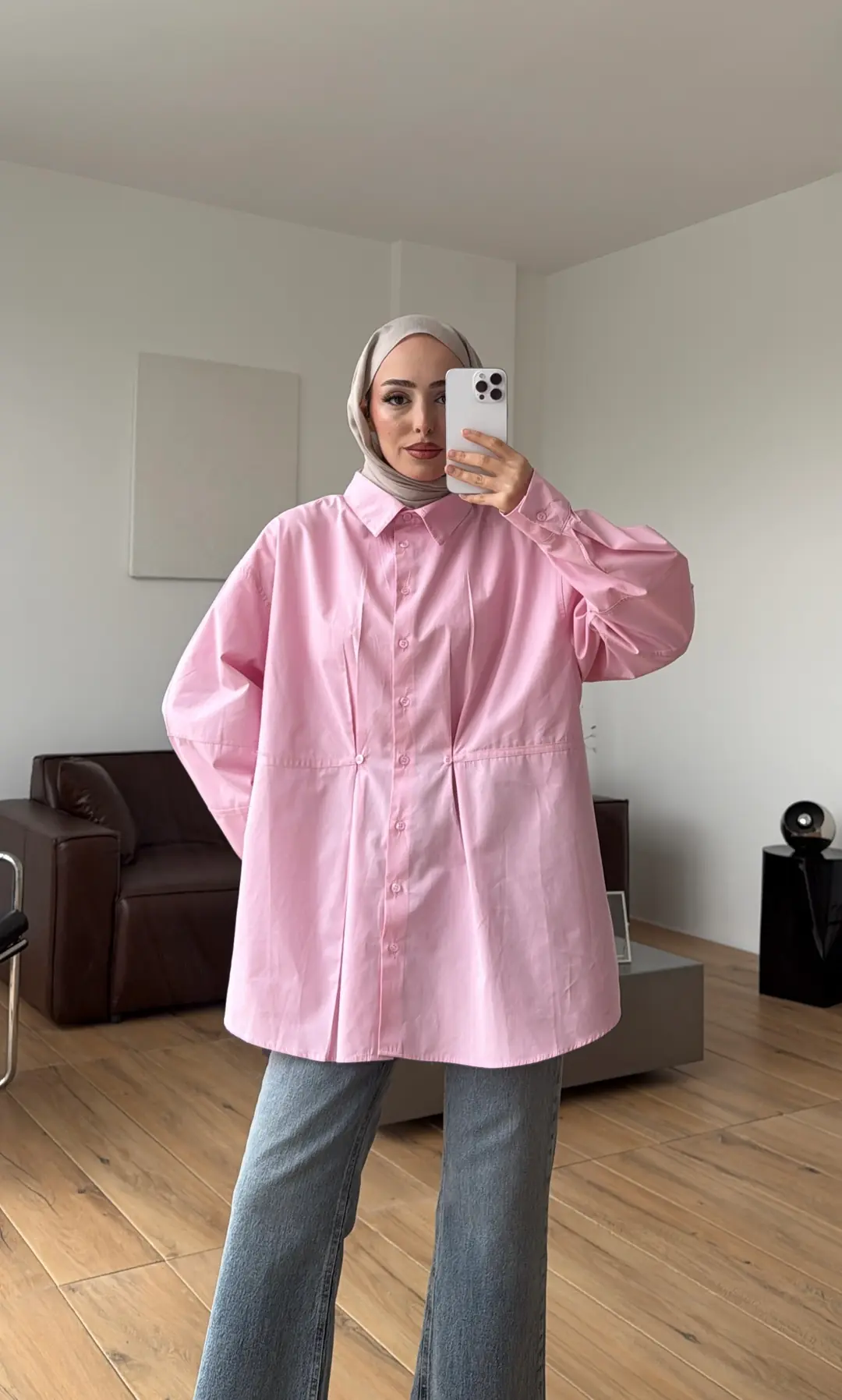 Poplin Düğme Detay Gömlek Pembe