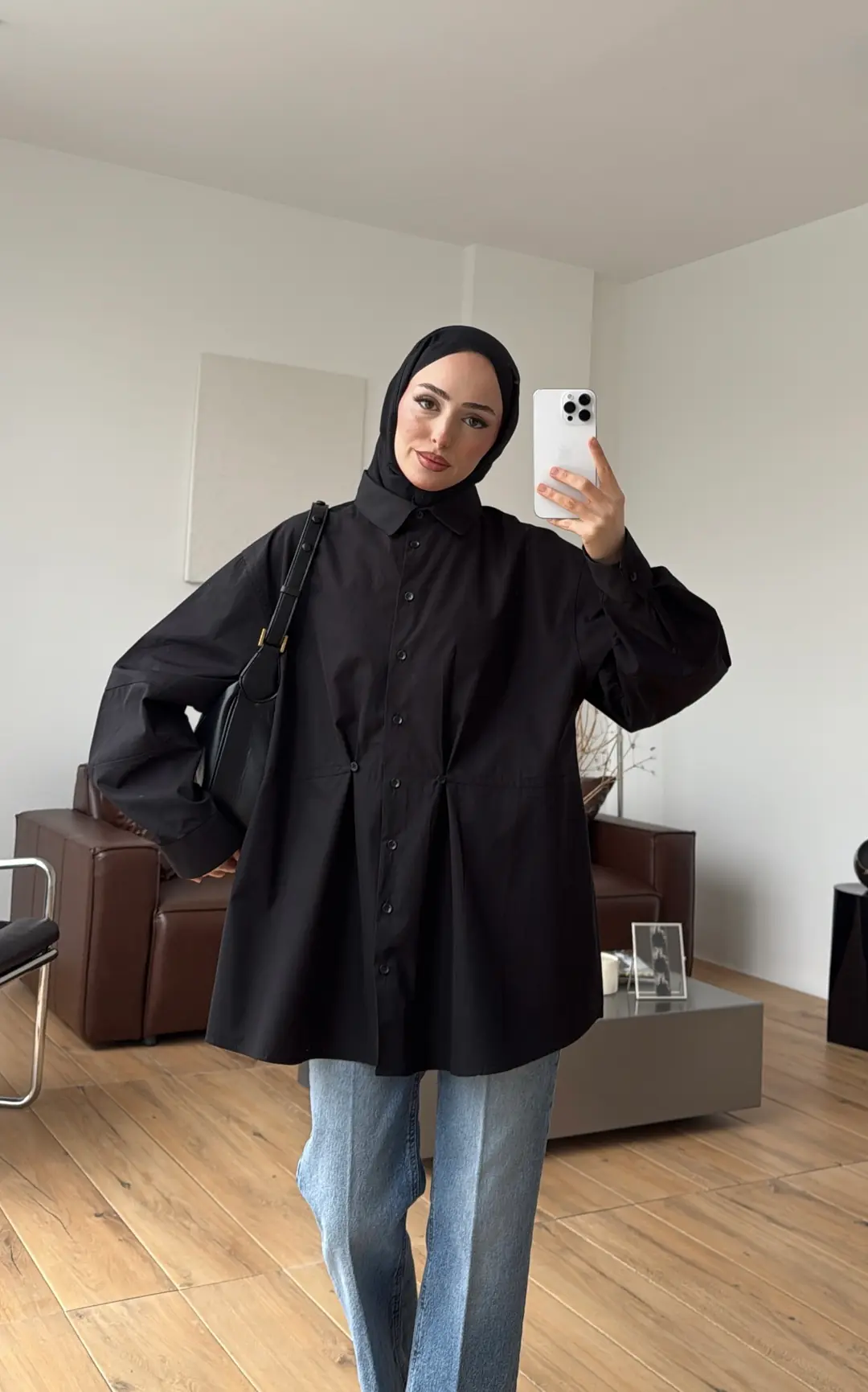 Poplin Düğme Detay Gömlek Siyah