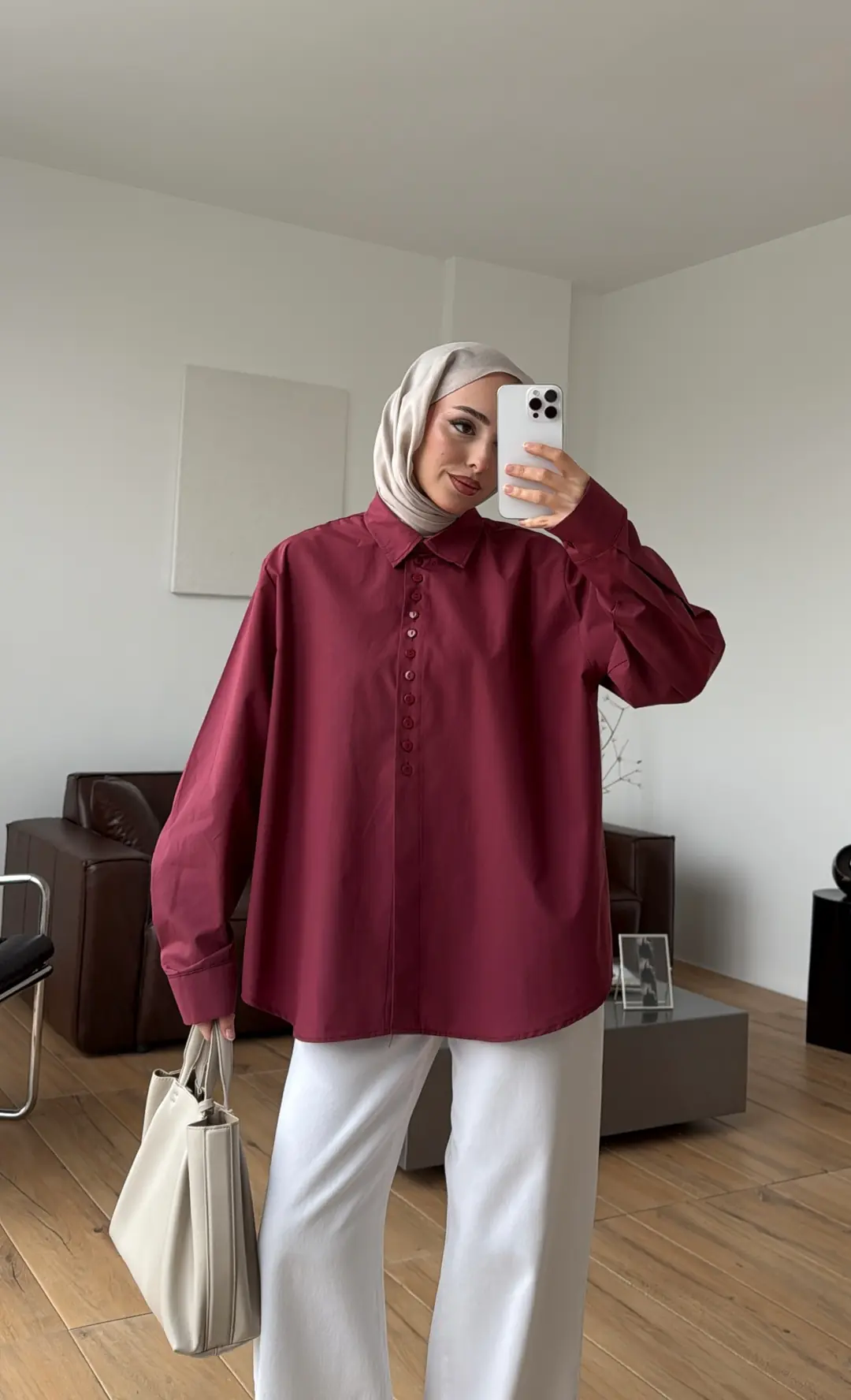 Poplin Sık Düğmeli Gömlek Bordo
