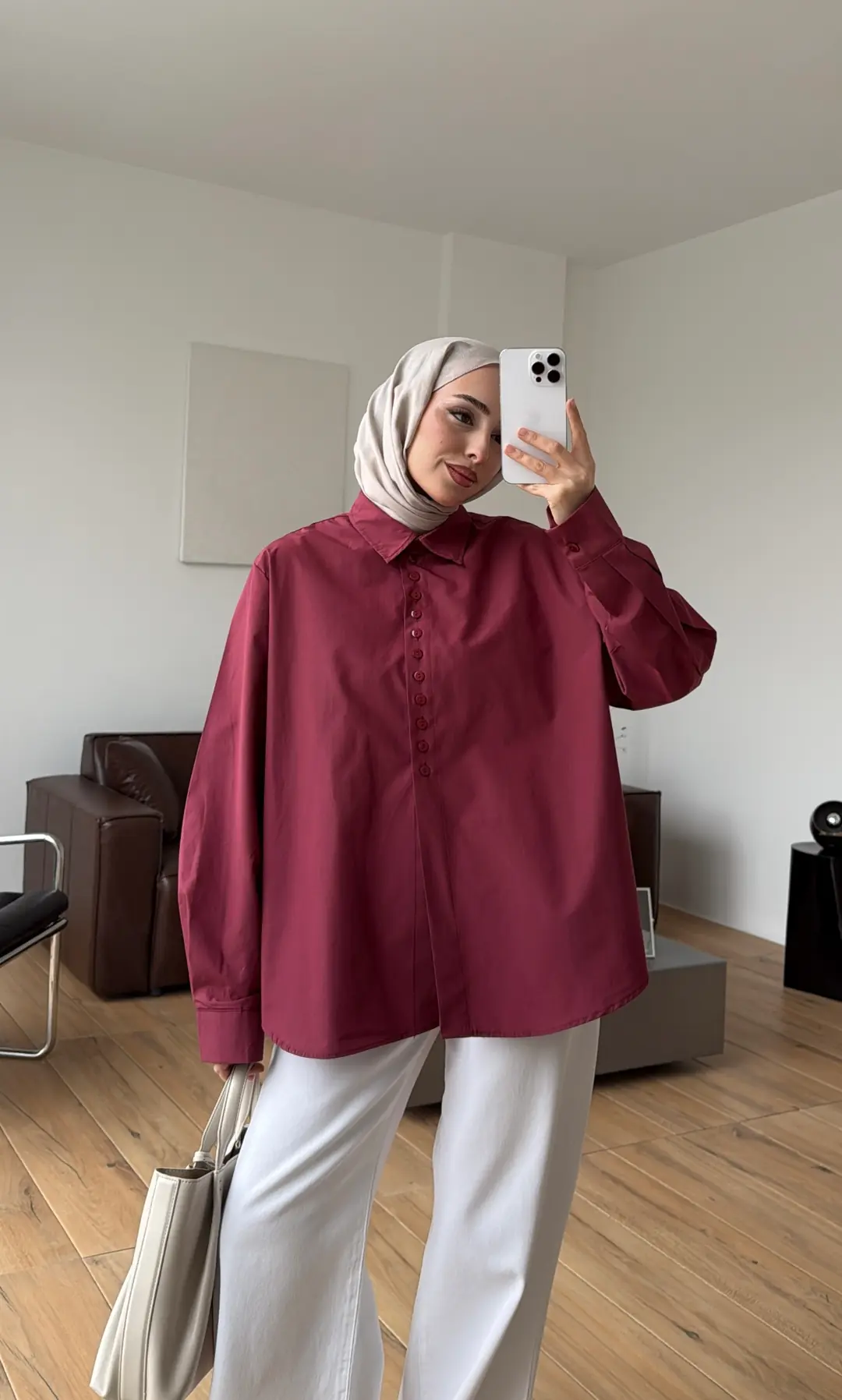 Poplin Sık Düğmeli Gömlek Bordo