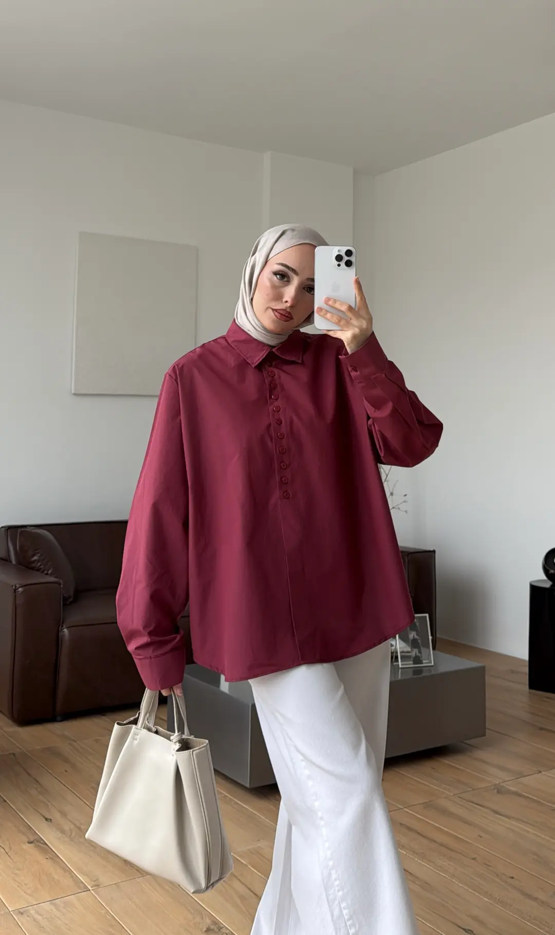Poplin Sık Düğmeli Gömlek Bordo