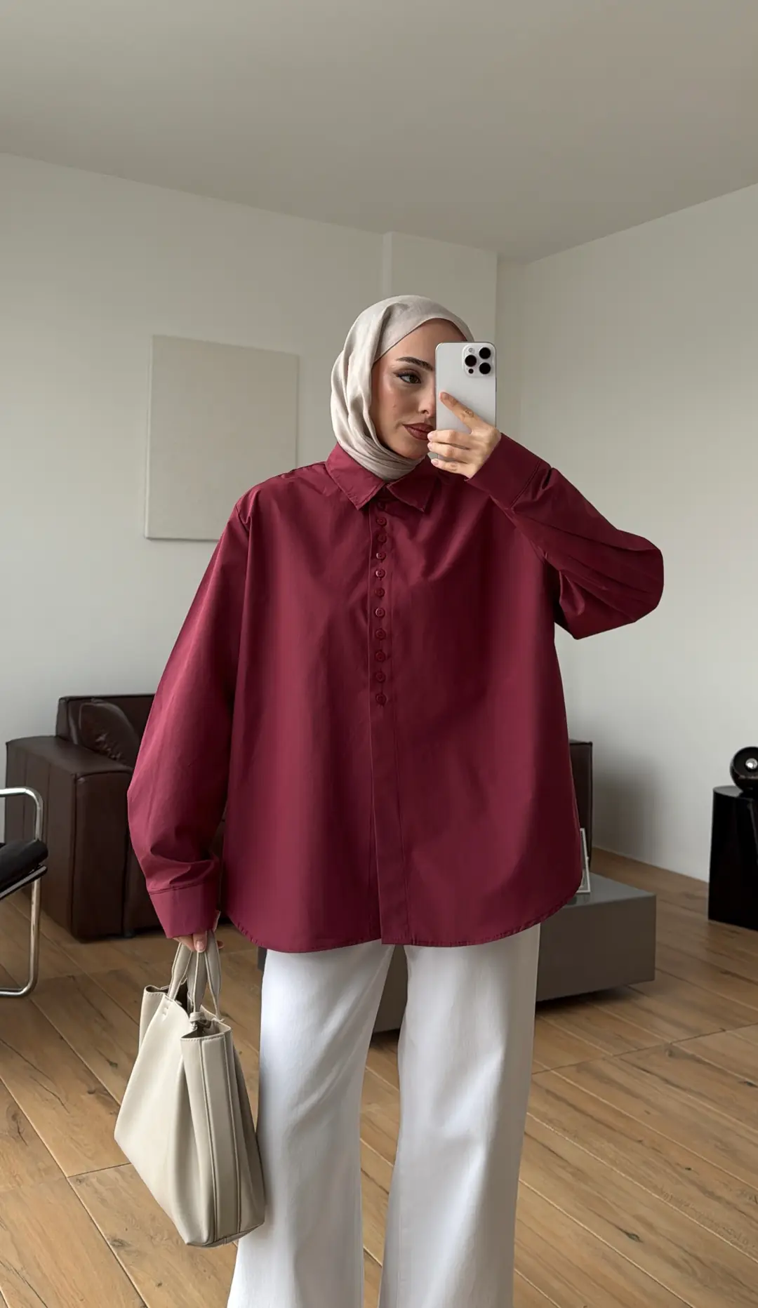 Poplin Sık Düğmeli Gömlek Bordo