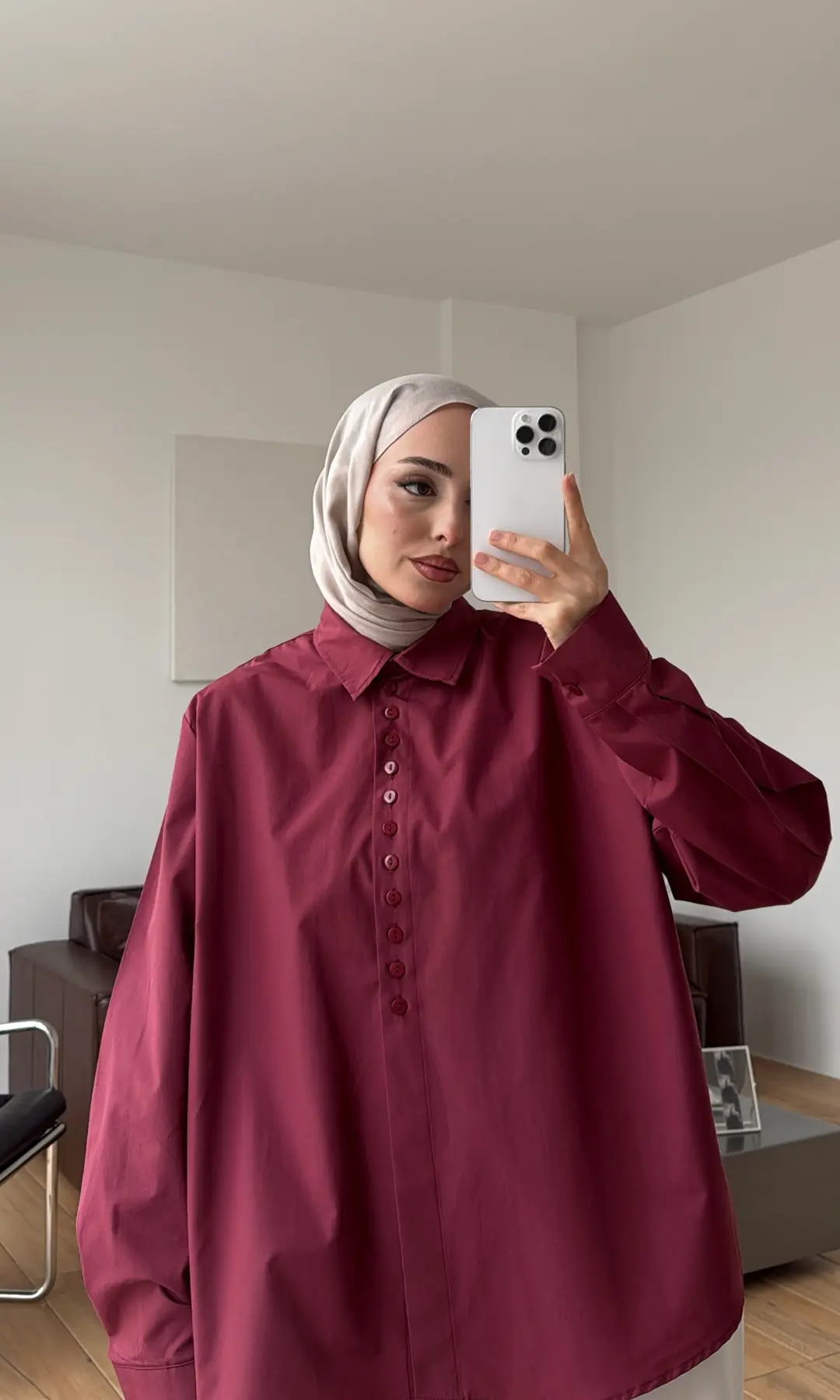 Poplin Sık Düğmeli Gömlek Bordo