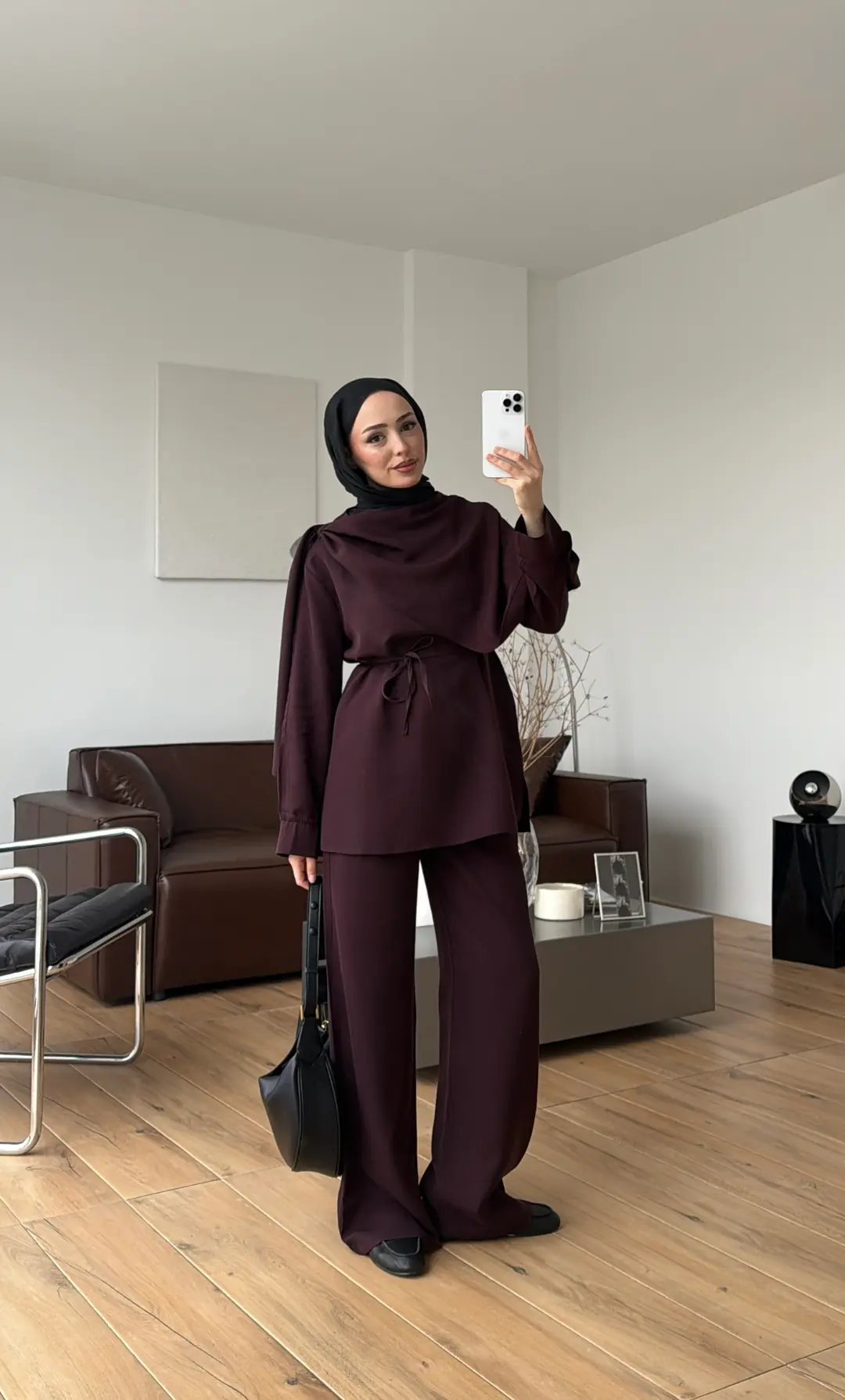 Drape Yaka Bluz Takım Mürdüm