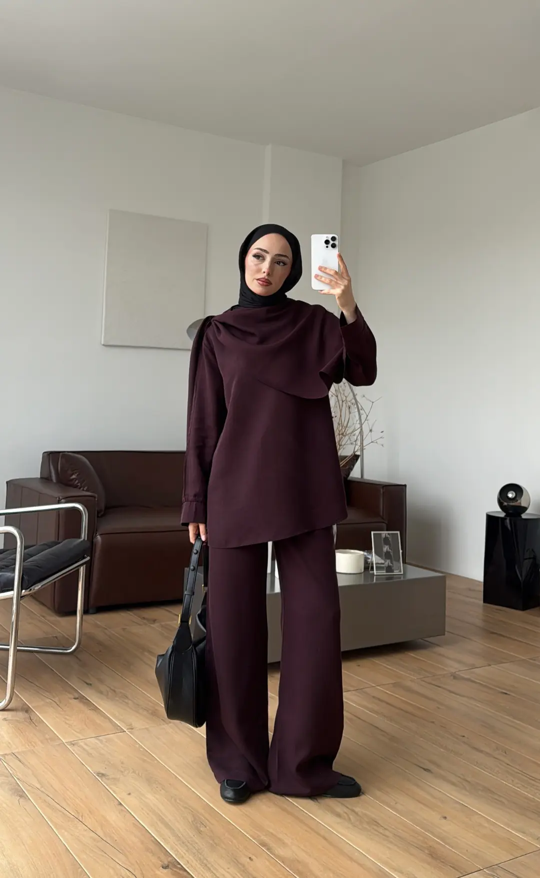 Drape Yaka Bluz Takım Mürdüm