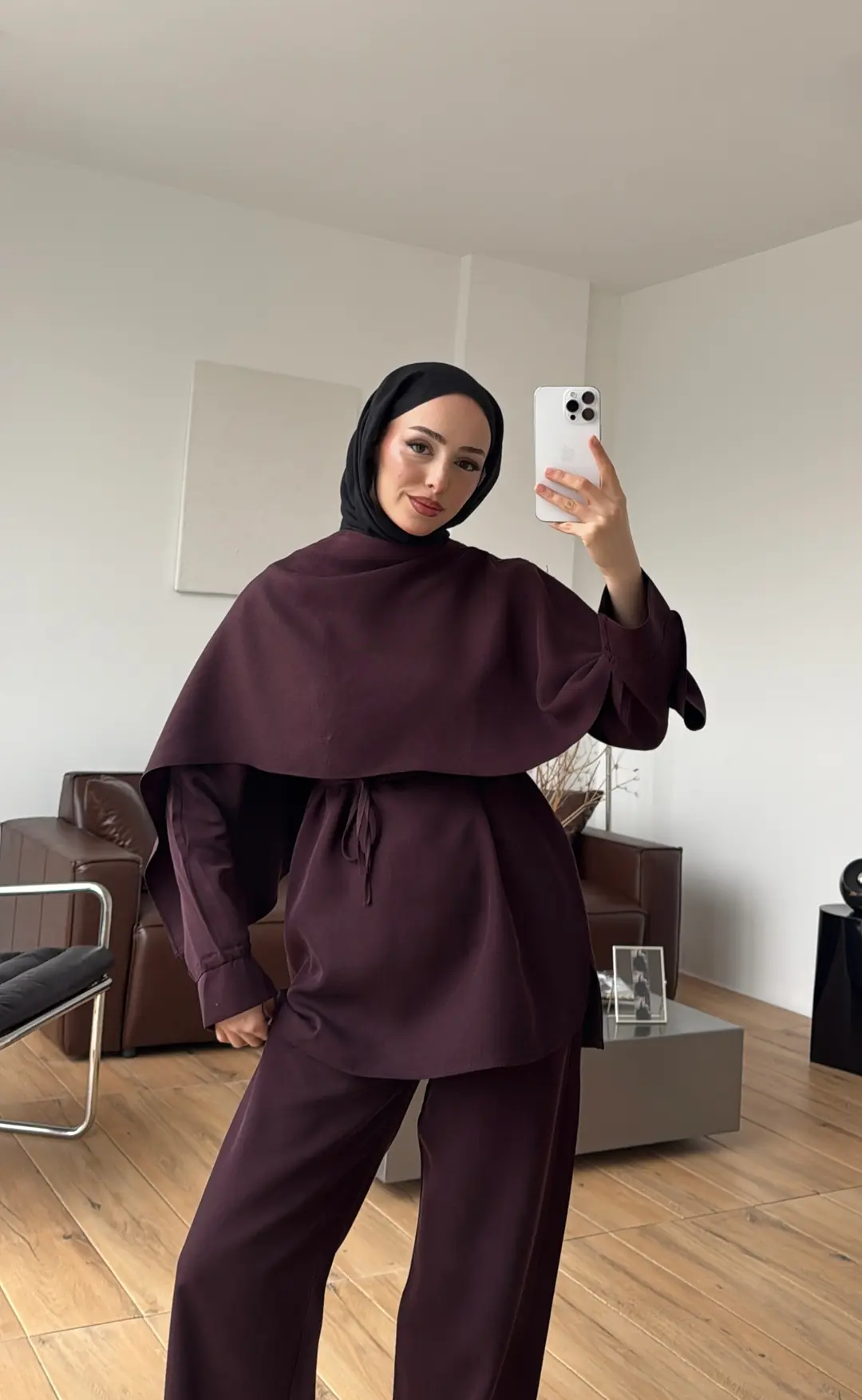 Drape Yaka Bluz Takım Mürdüm