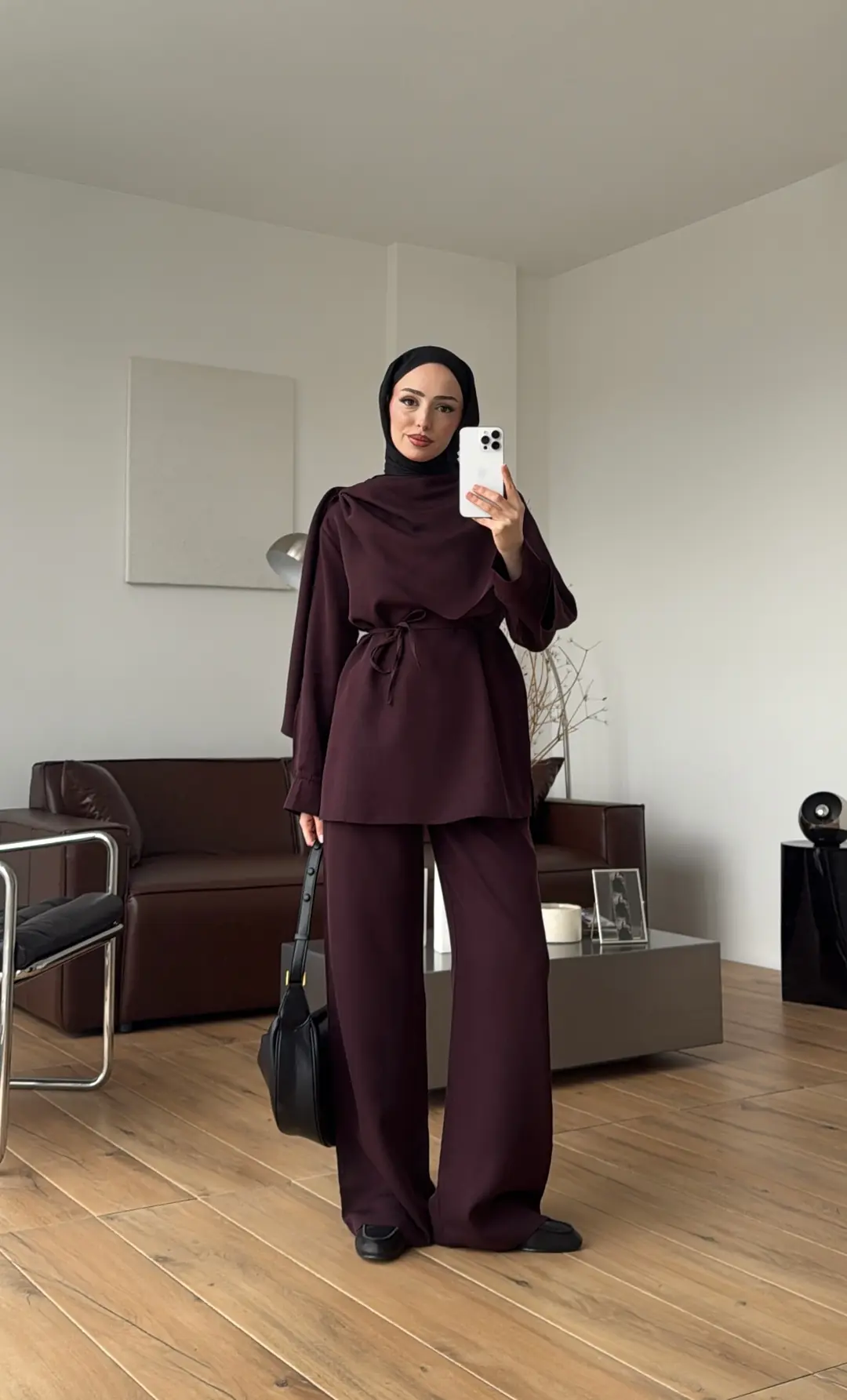 Drape Yaka Bluz Takım Mürdüm