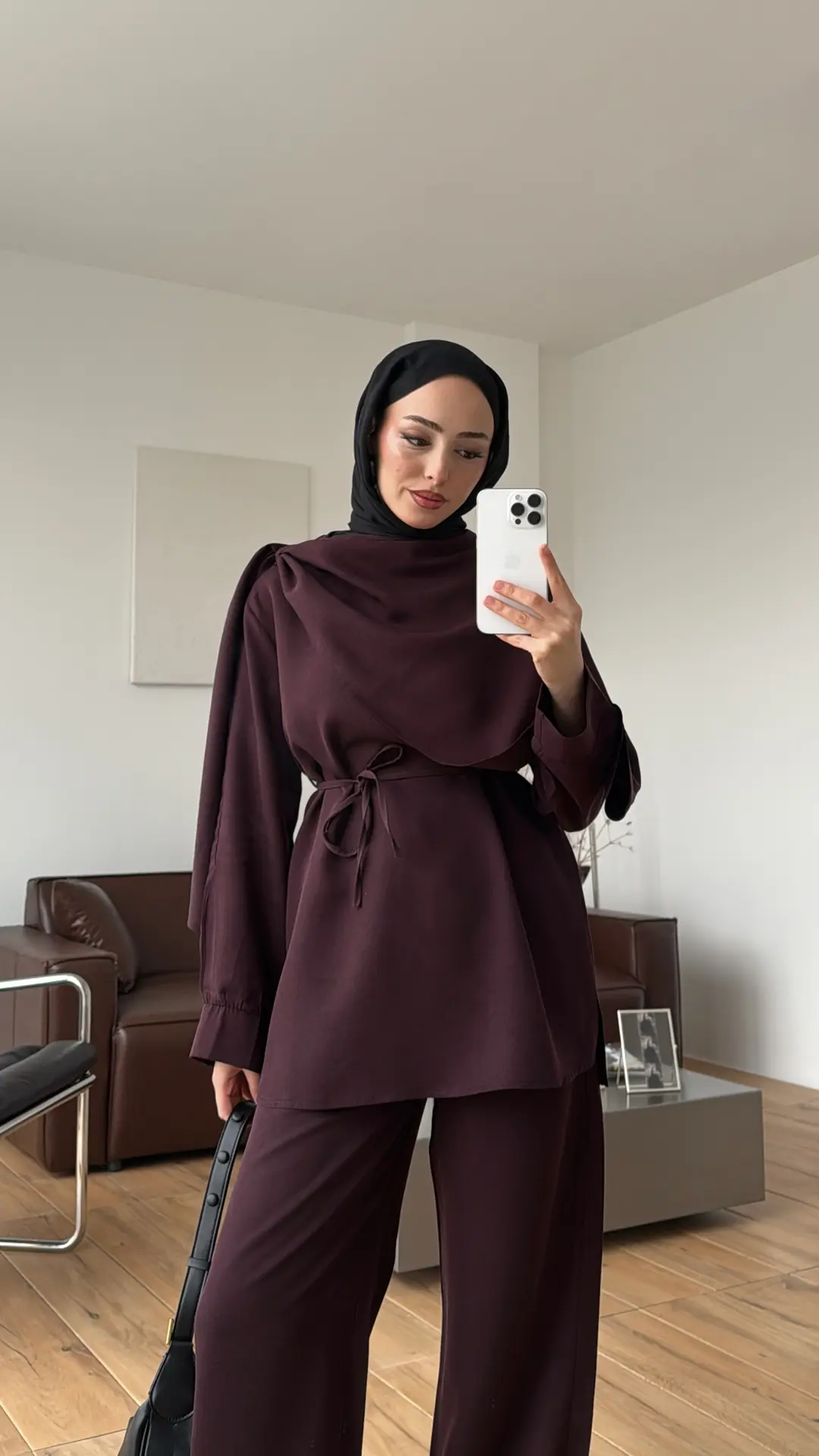 Drape Yaka Bluz Takım Mürdüm