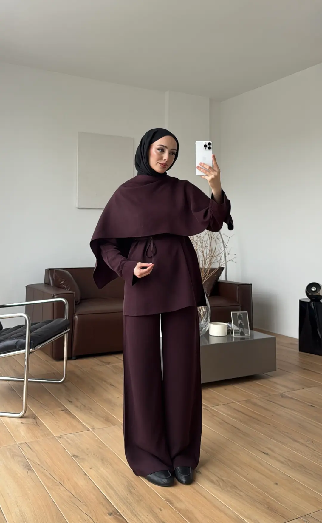 Drape Yaka Bluz Takım Mürdüm