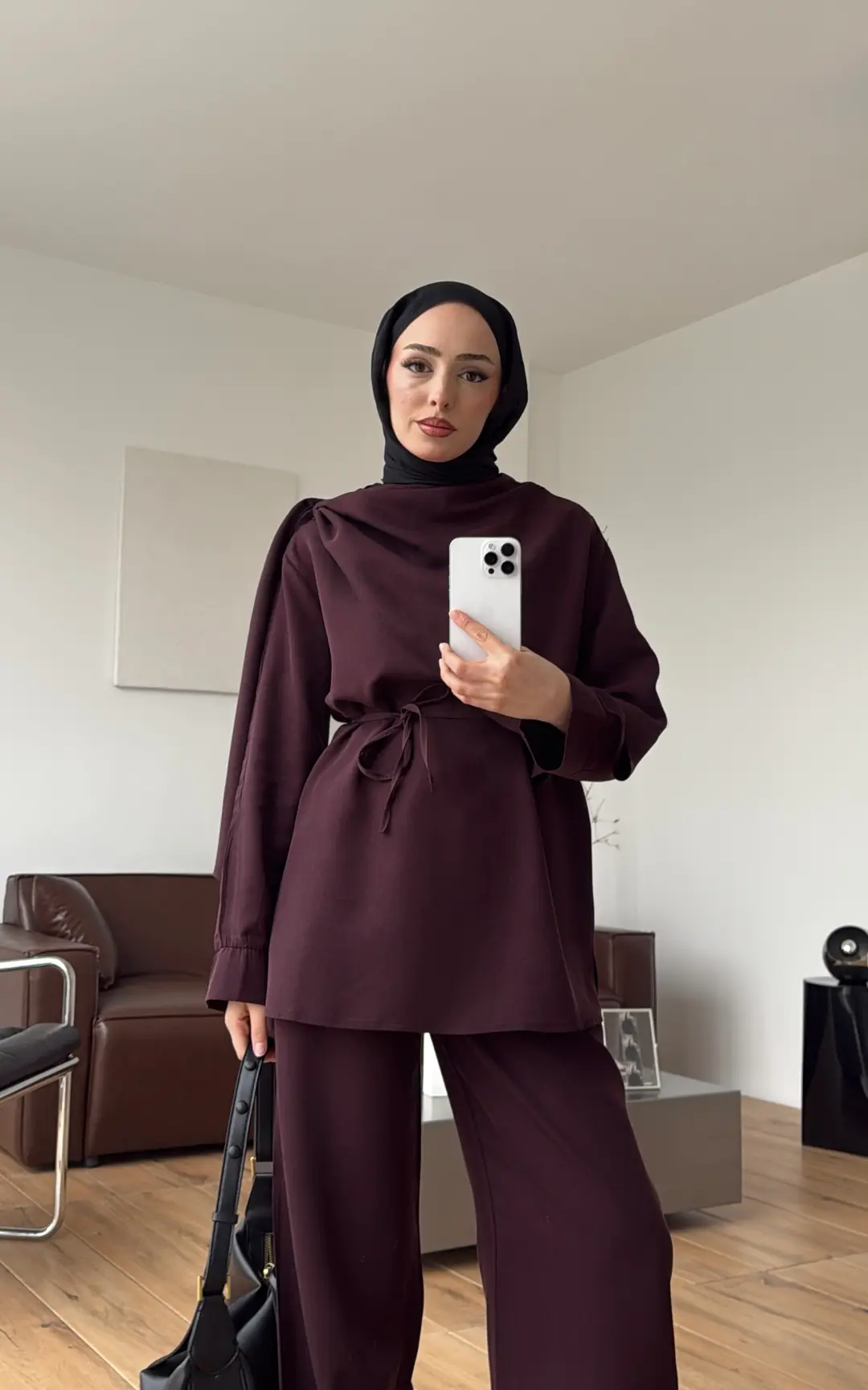 Drape Yaka Bluz Takım Mürdüm