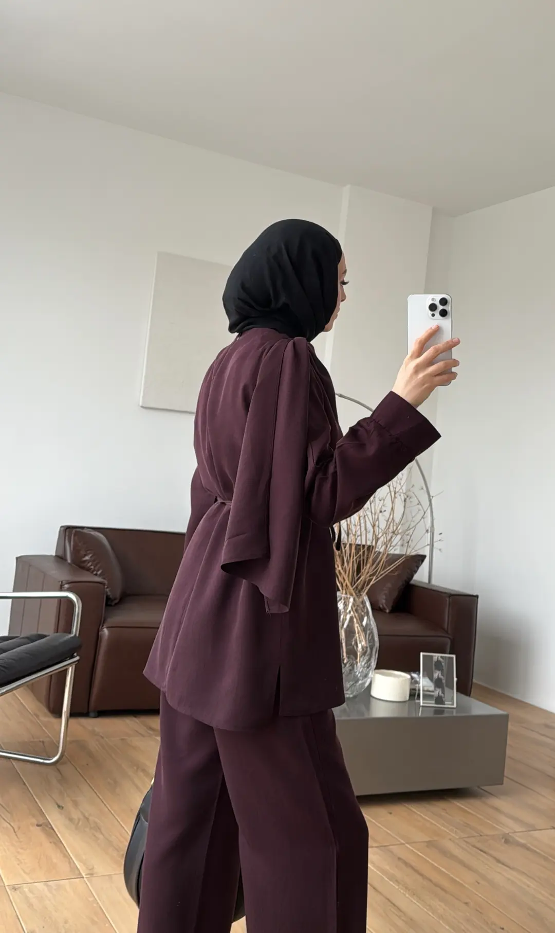 Drape Yaka Bluz Takım Mürdüm