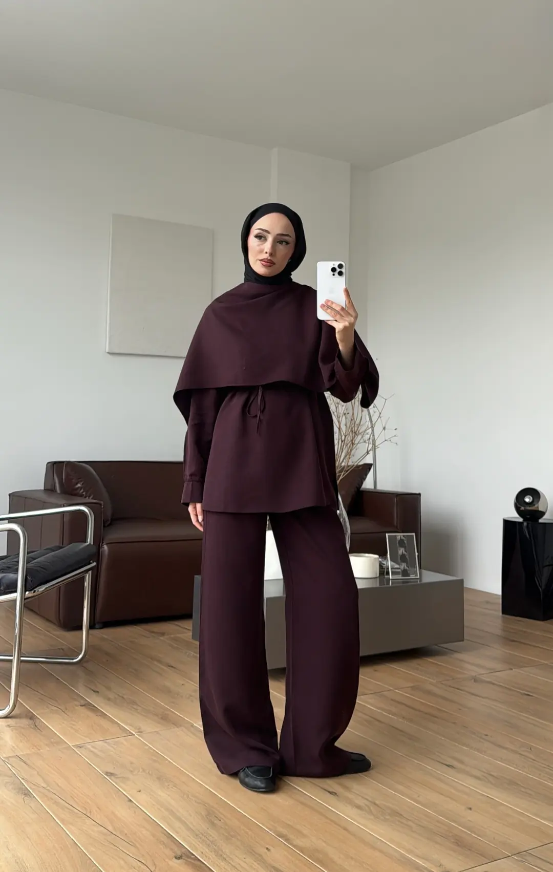 Drape Yaka Bluz Takım Mürdüm