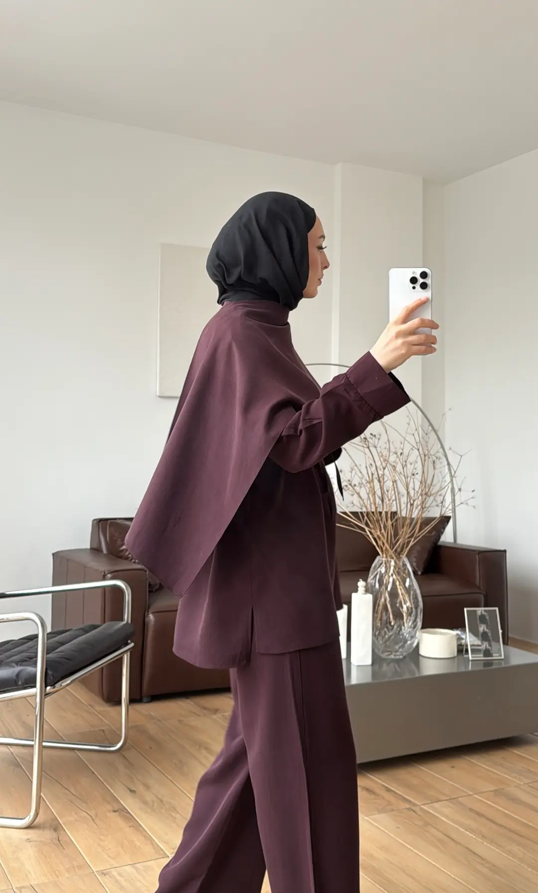Drape Yaka Bluz Takım Mürdüm