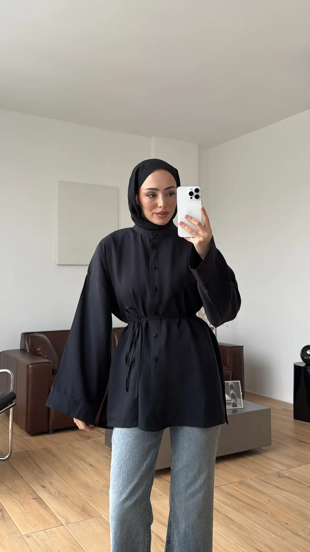 Duble Kol Yırtmaçlı Gömlek Siyah