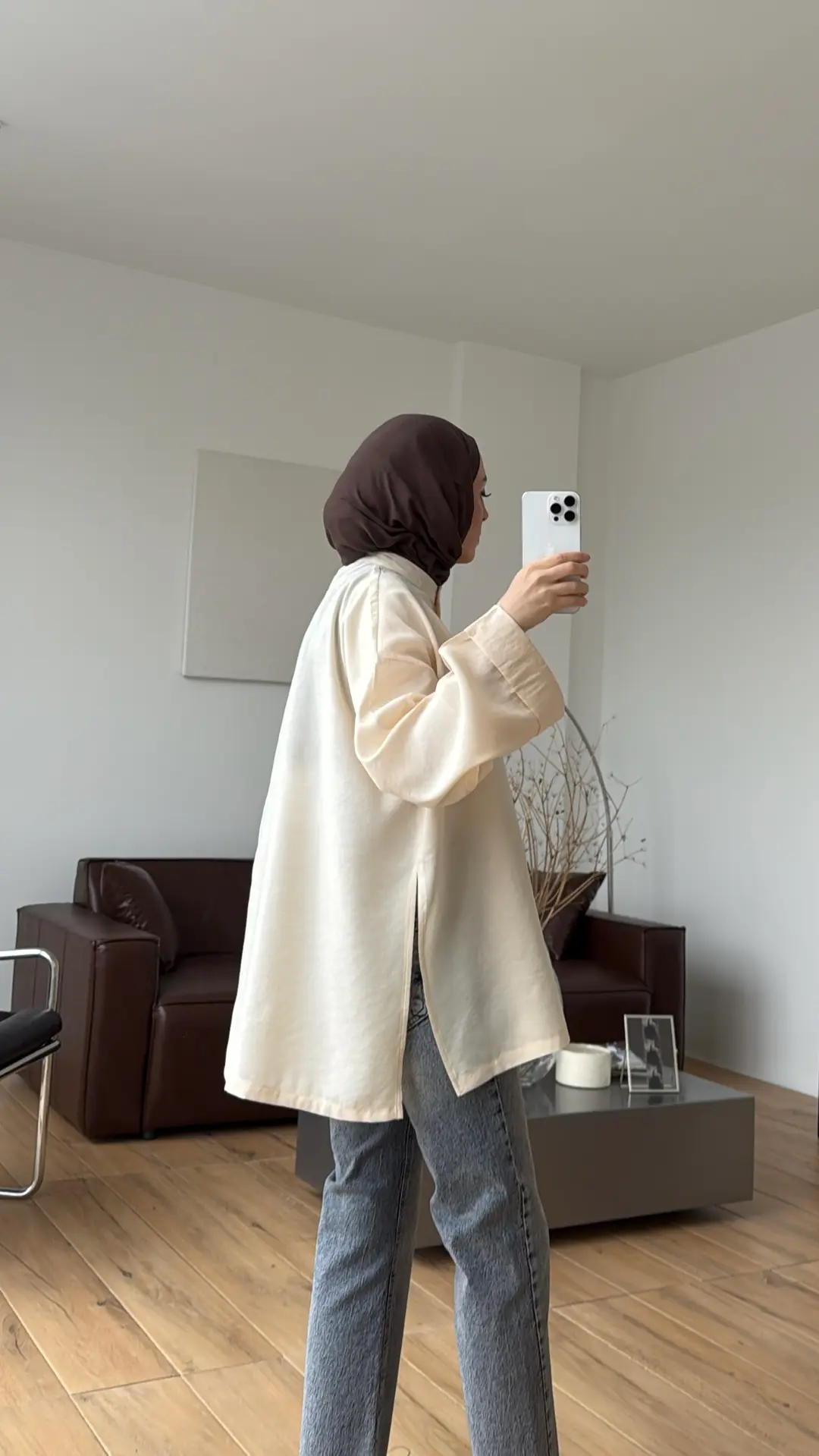 Duble Kol Yırtmaçlı Gömlek Bej