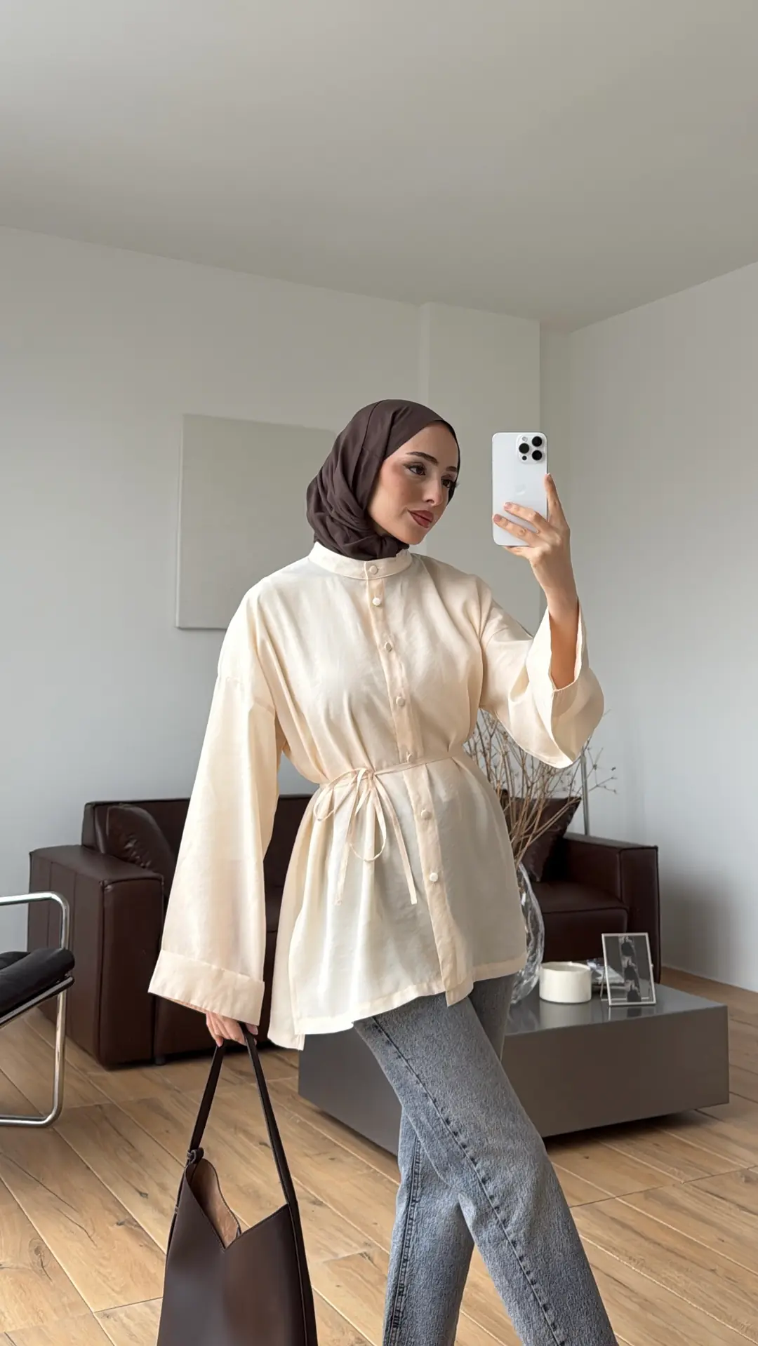 Duble Kol Yırtmaçlı Gömlek Bej
