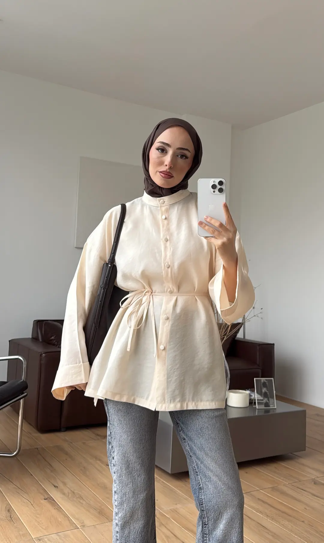 Duble Kol Yırtmaçlı Gömlek Bej