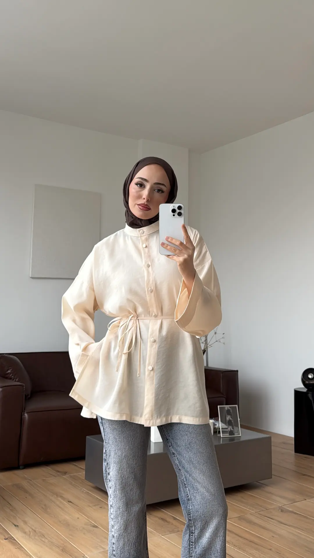 Duble Kol Yırtmaçlı Gömlek Bej