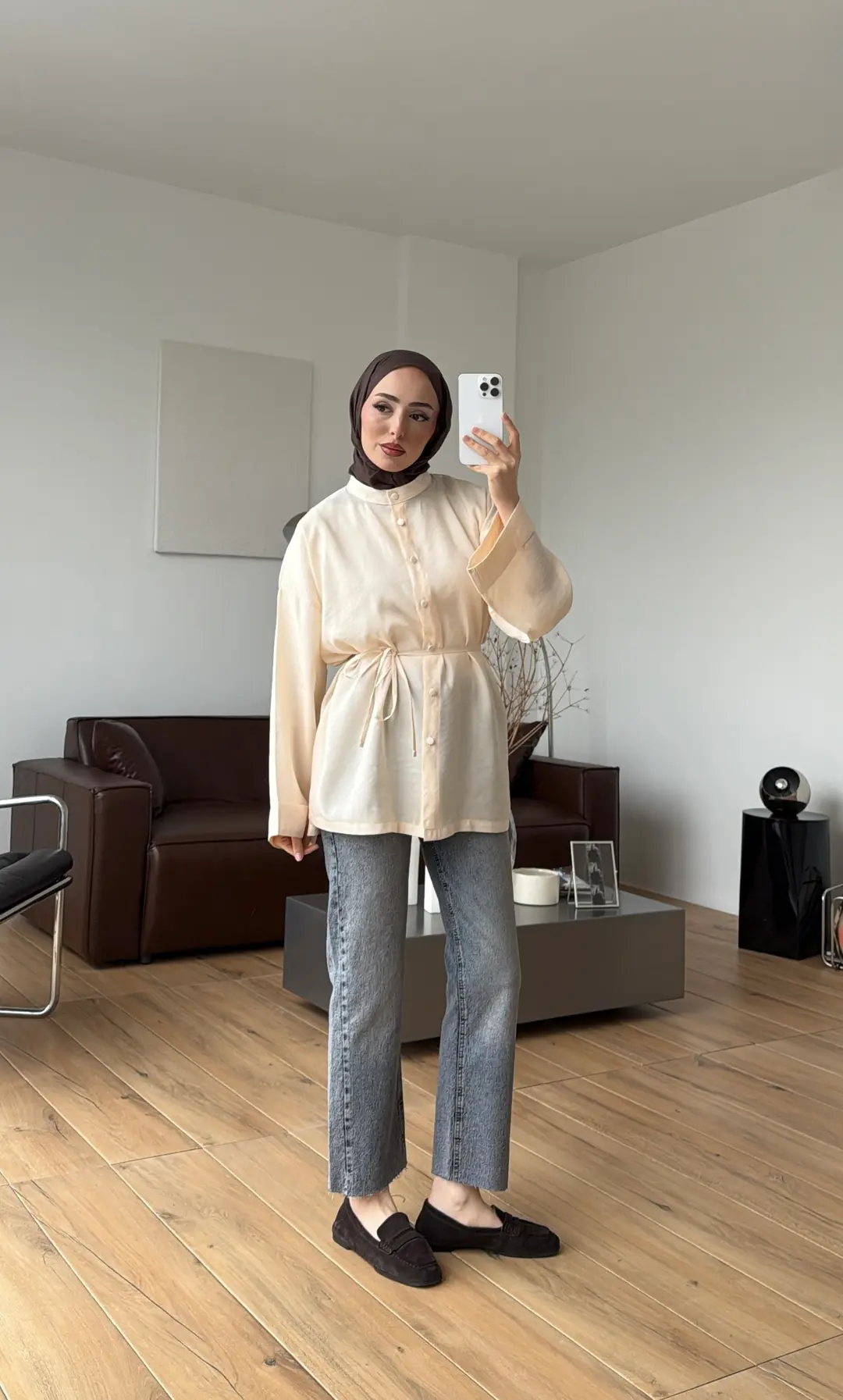 Duble Kol Yırtmaçlı Gömlek Bej
