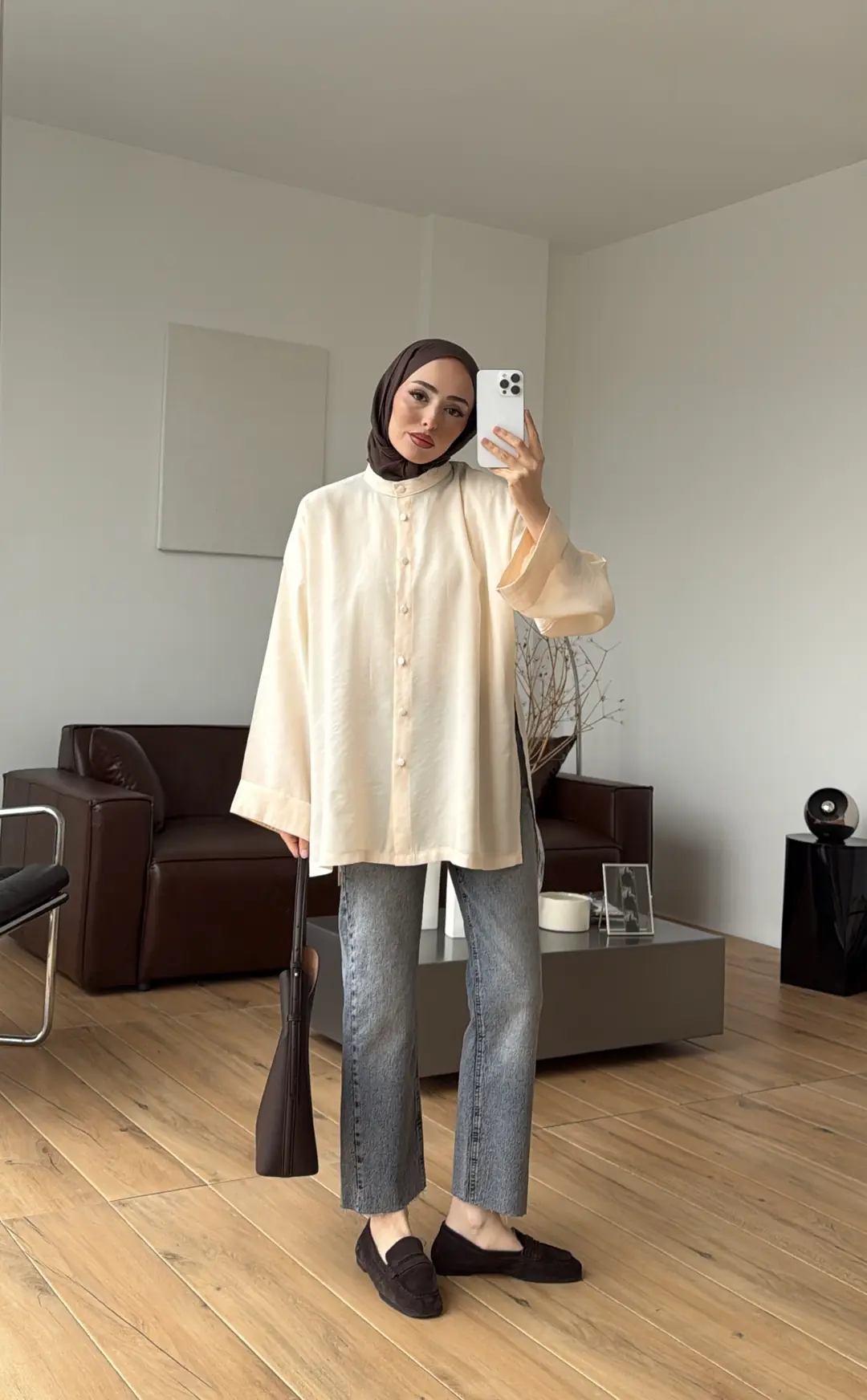 Duble Kol Yırtmaçlı Gömlek Bej