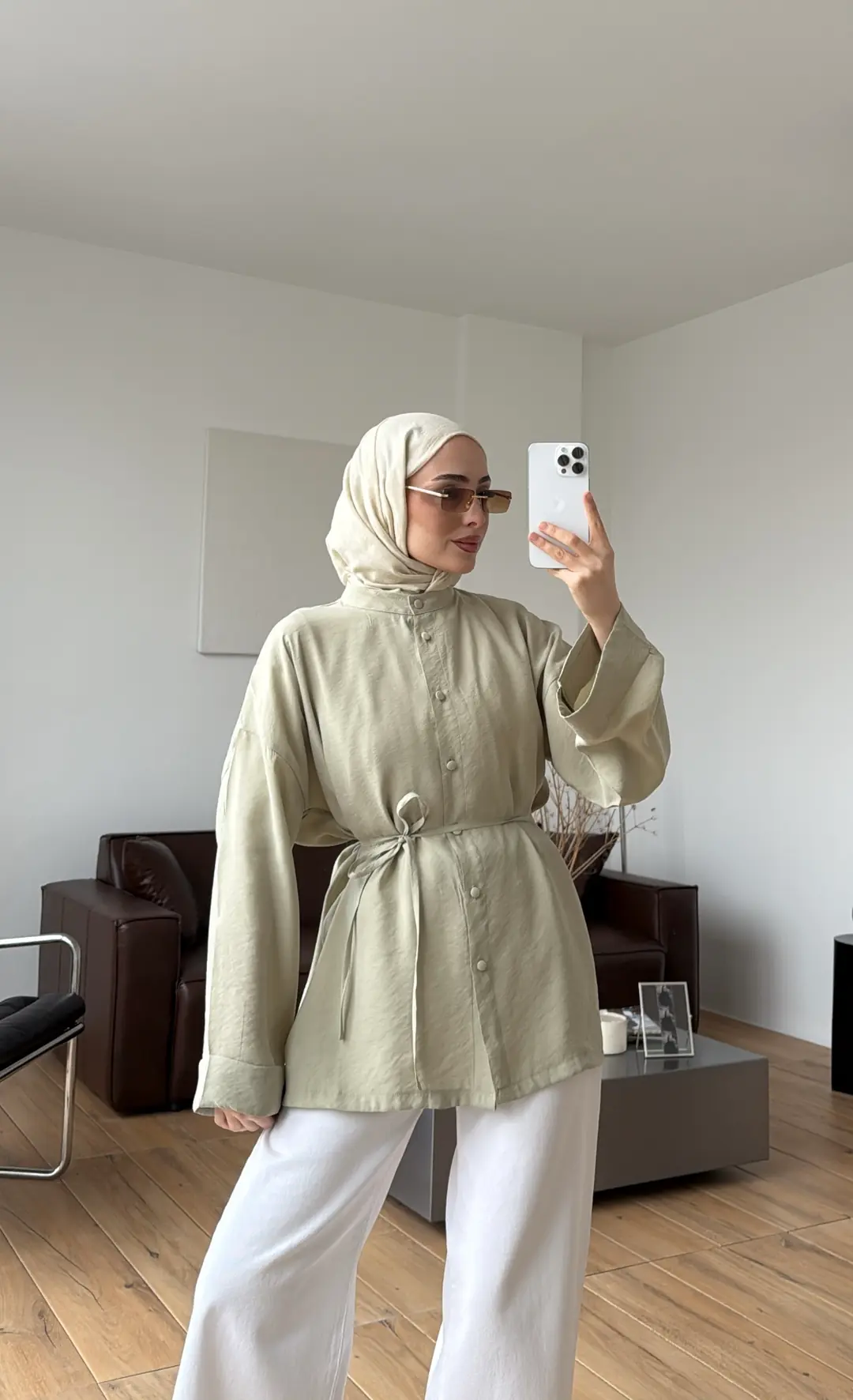 Duble Kol Yırtmaçlı Gömlek Açık Yeşil