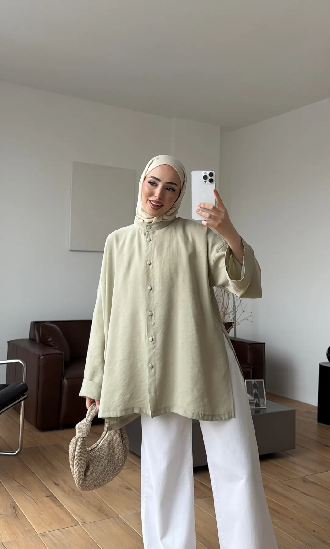 Duble Kol Yırtmaçlı Gömlek Açık Yeşil