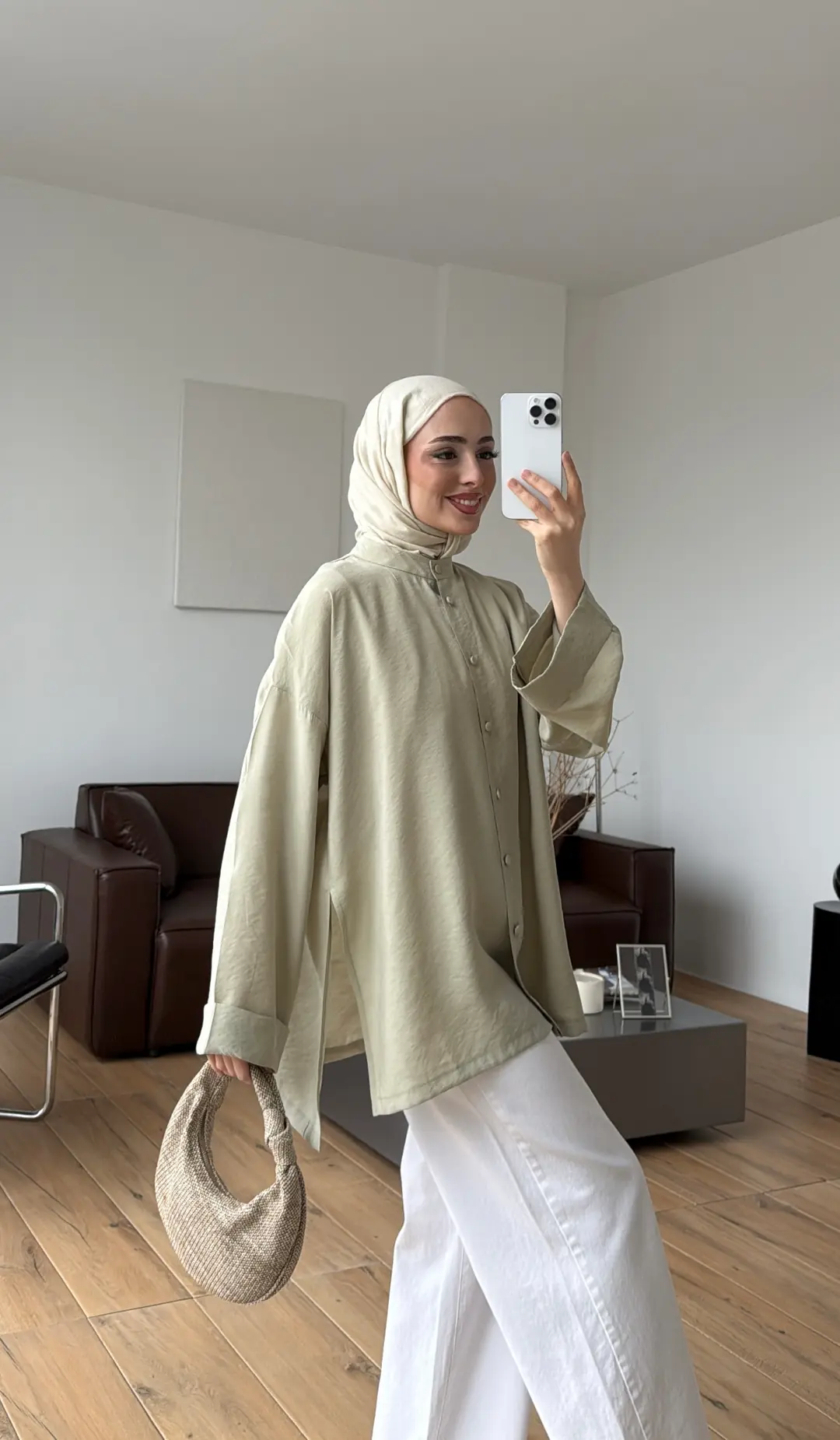 Duble Kol Yırtmaçlı Gömlek Açık Yeşil