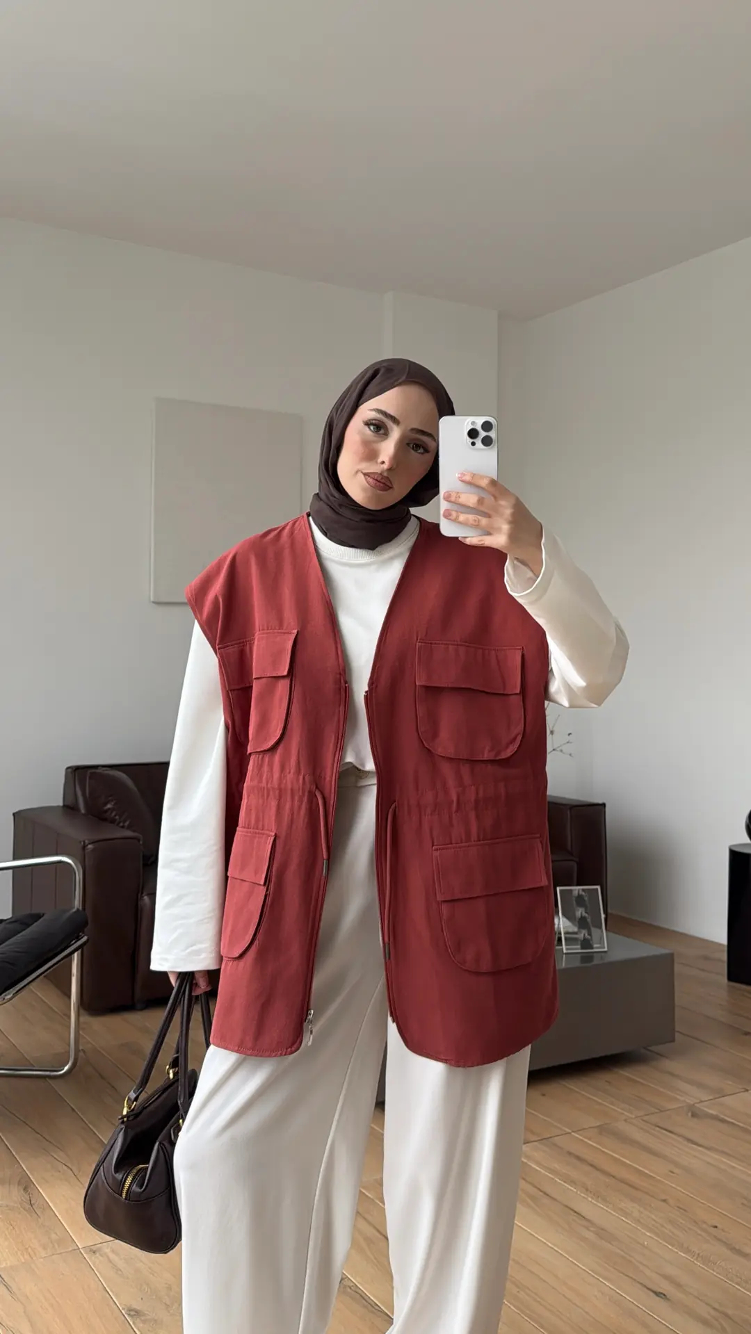 Cepli Gabardin Yelek Kiremit