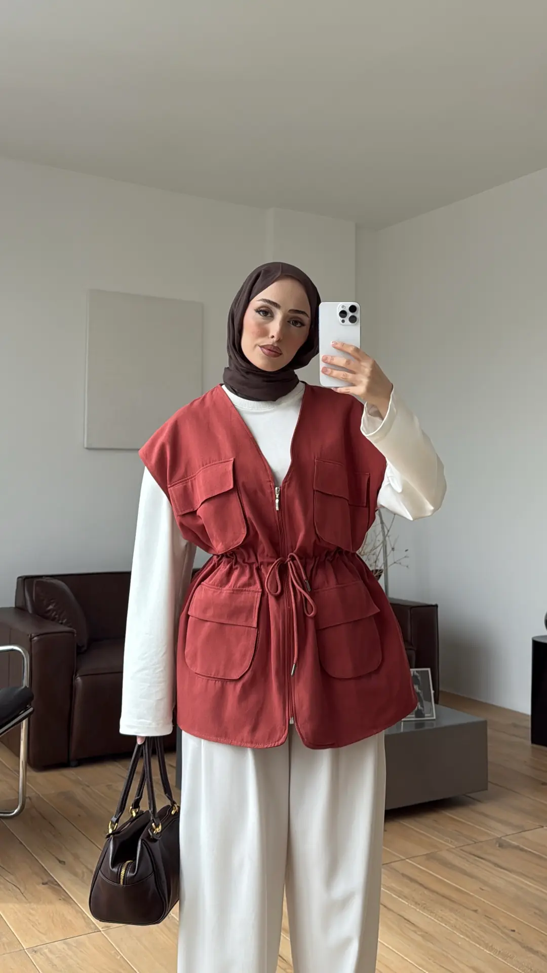 Cepli Gabardin Yelek Kiremit