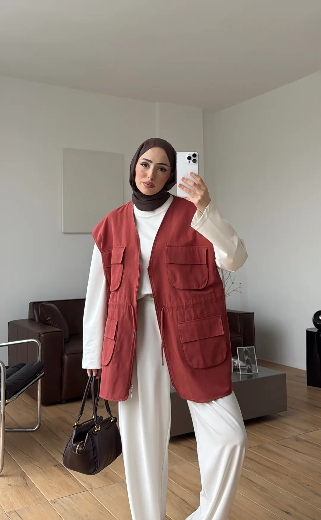 Cepli Gabardin Yelek Kiremit