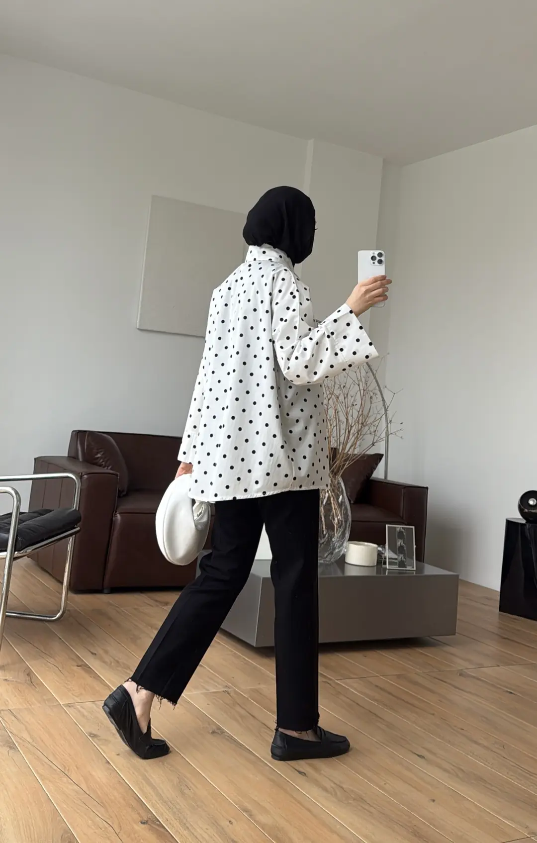 Puantiyeli Bagcıklı Gömlek Beyaz
