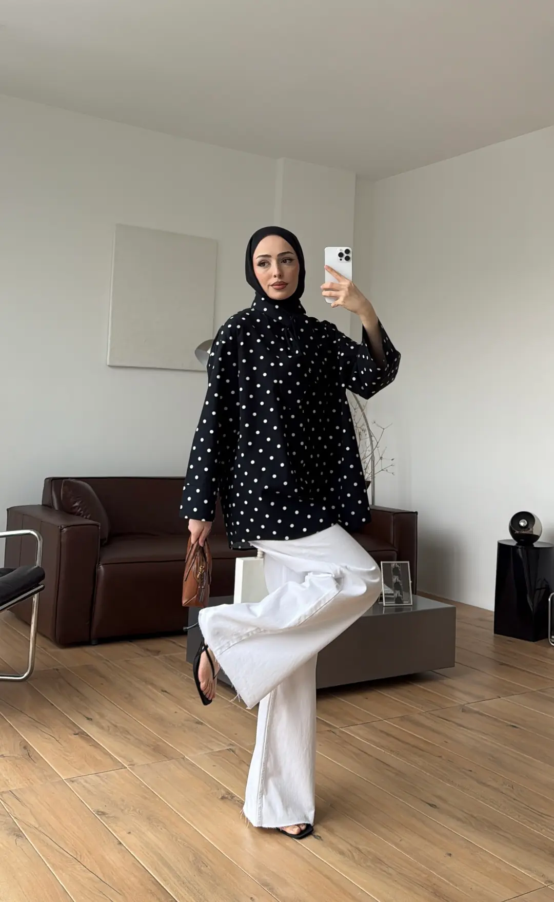 Puantiyeli Bagcıklı Gömlek Siyah