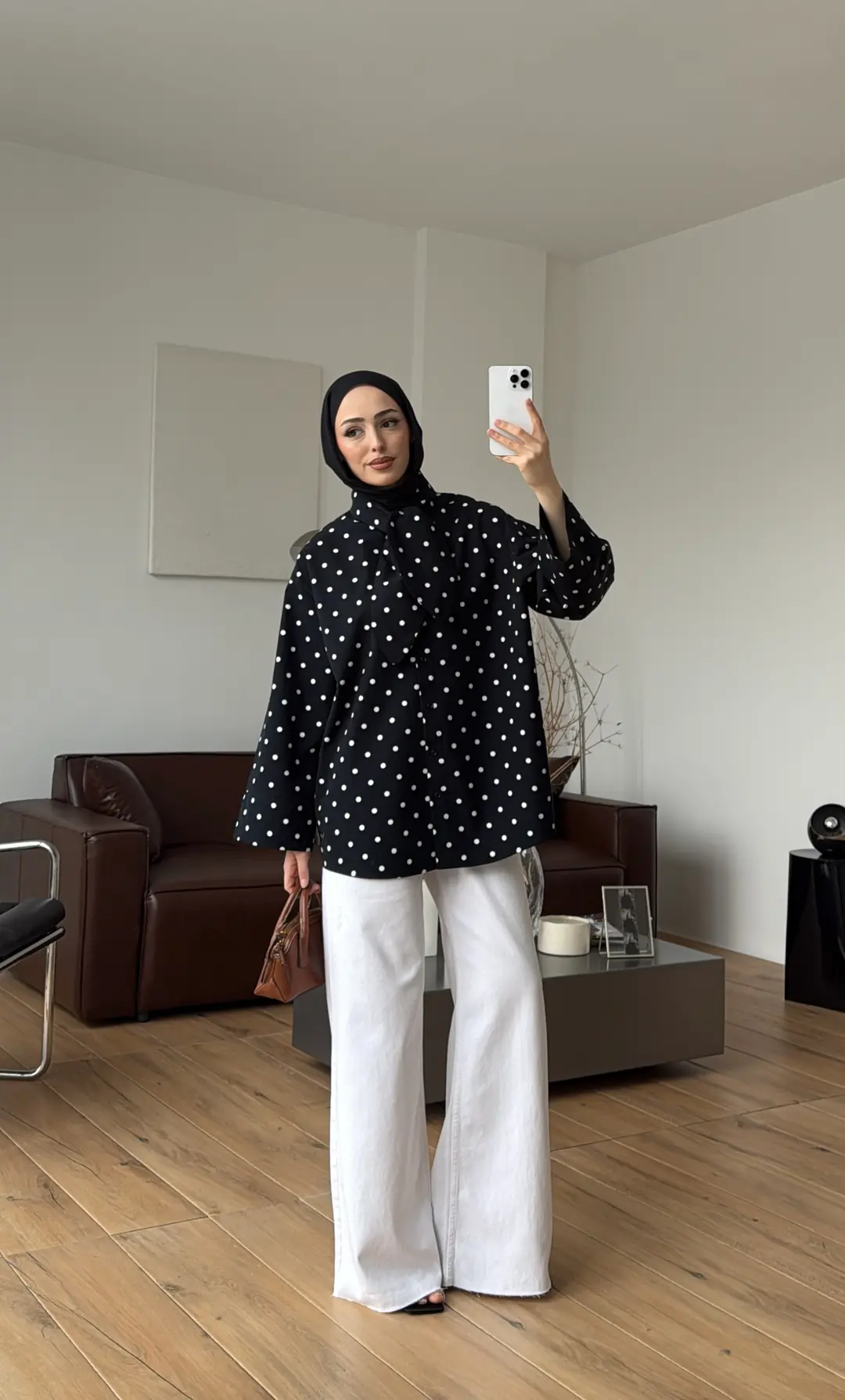 Puantiyeli Bagcıklı Gömlek Siyah