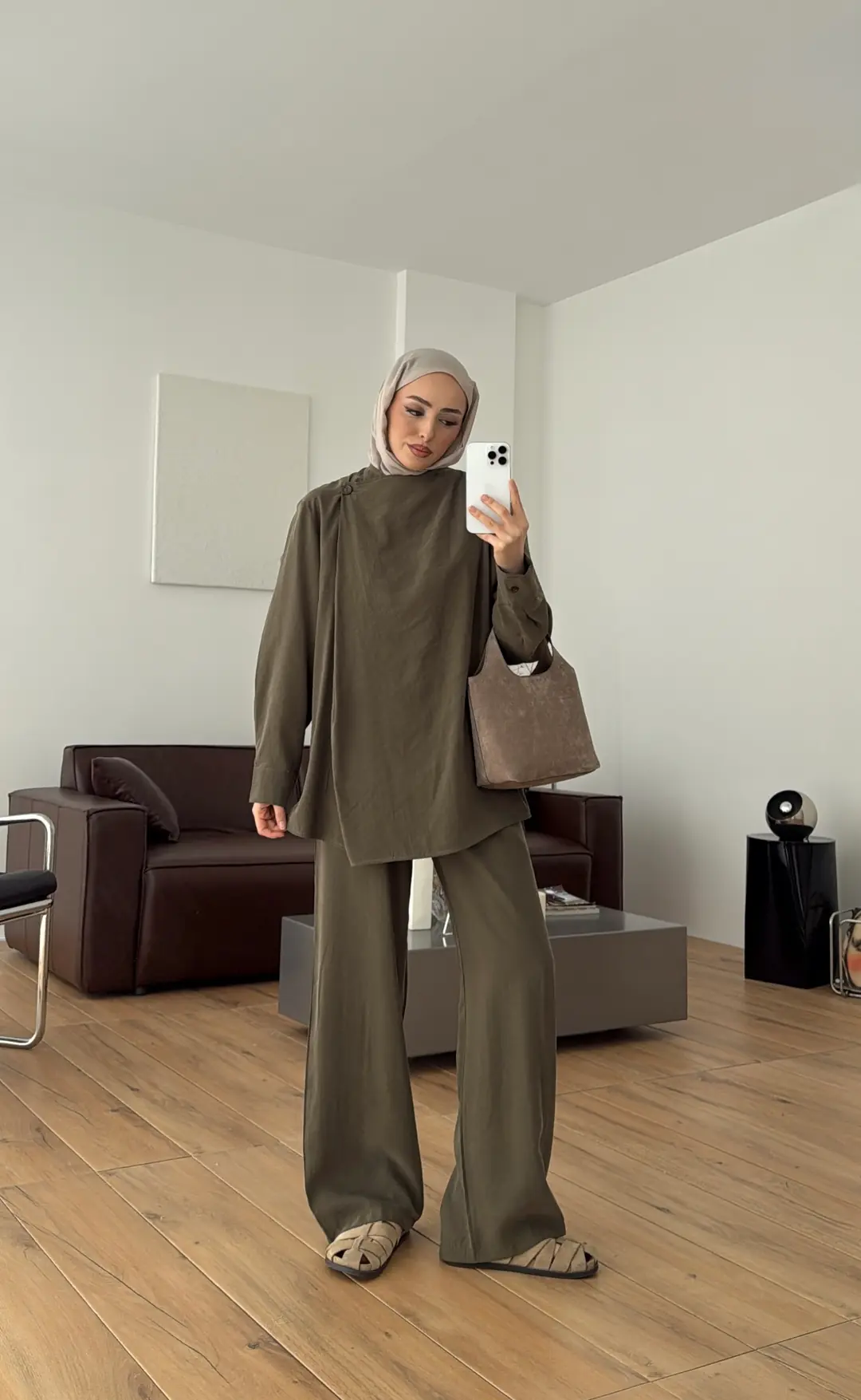 Modal Çapraz Düğmeli Takım Haki
