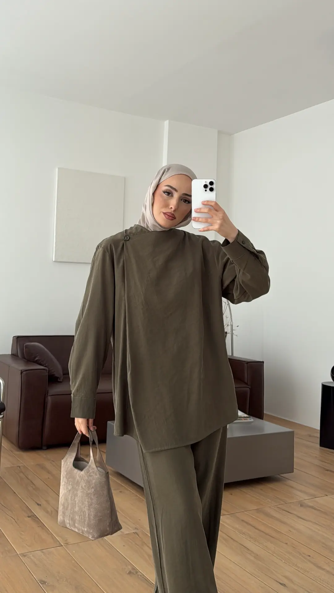 Modal Çapraz Düğmeli Takım Haki