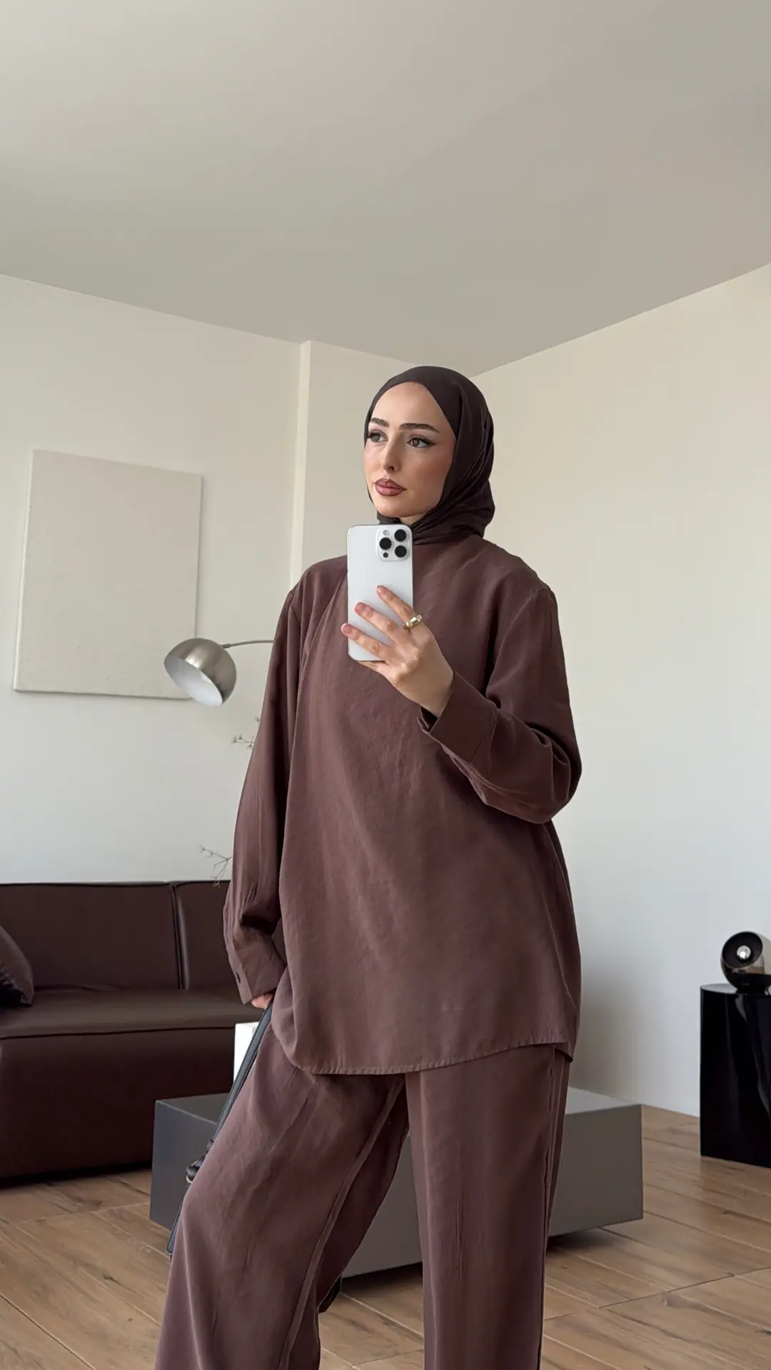 Modal Çapraz Düğmeli Takım Acık Kahve