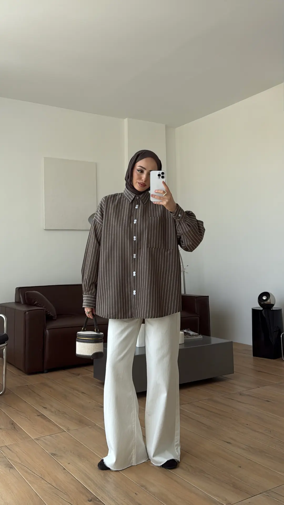 Çizgili Bağlamalı Kahve Gömlek