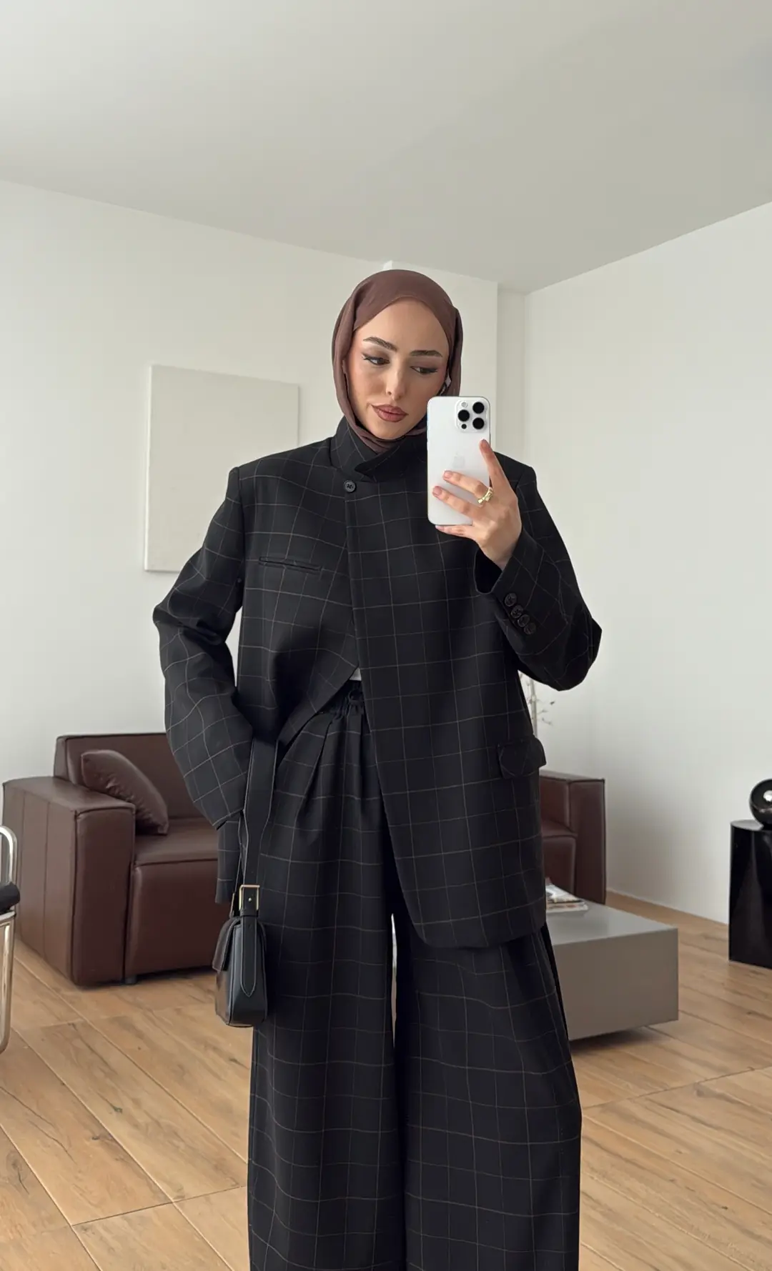 Dik Yakalı Ekose Blazer Ceket Siyah