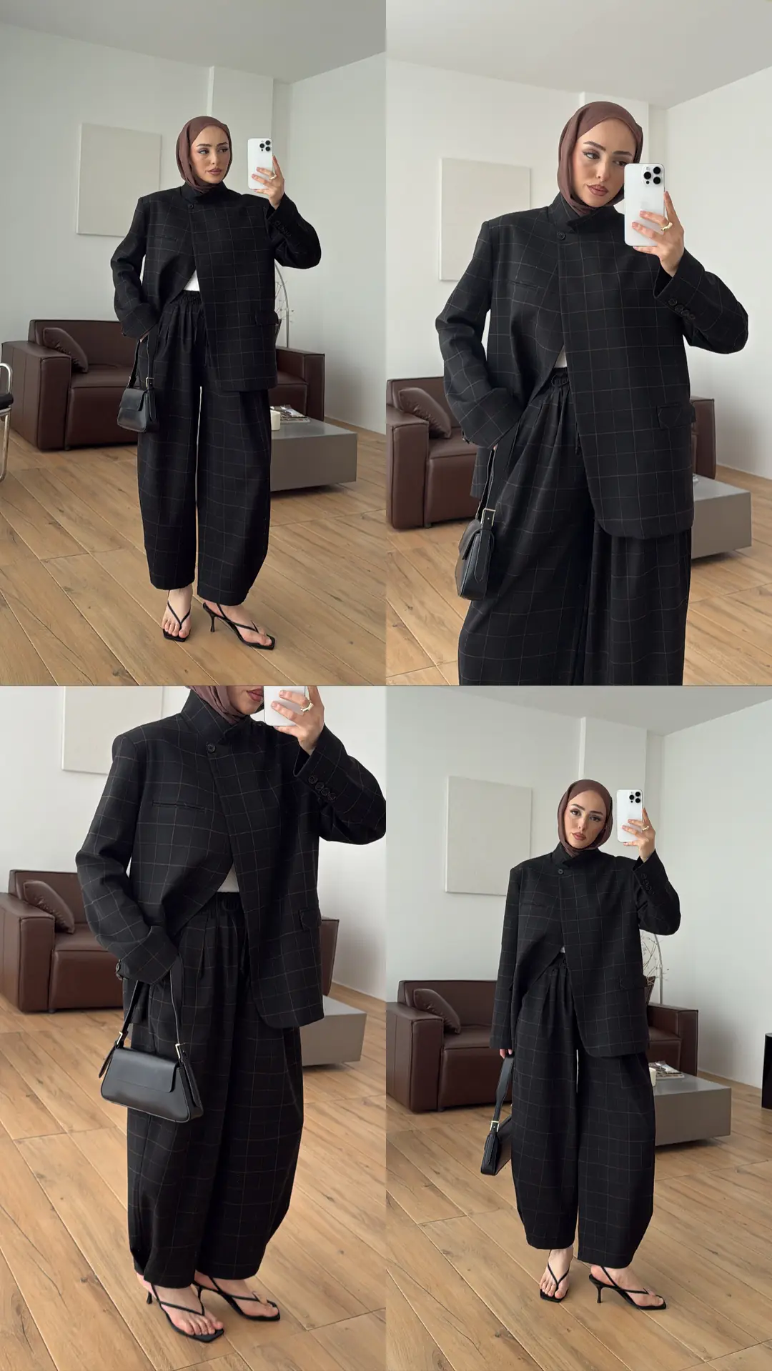 Dik Yakalı Ekose Blazer Ceket Siyah