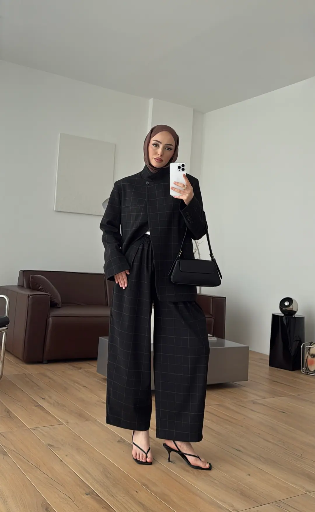 Dik Yakalı Ekose Blazer Ceket Siyah