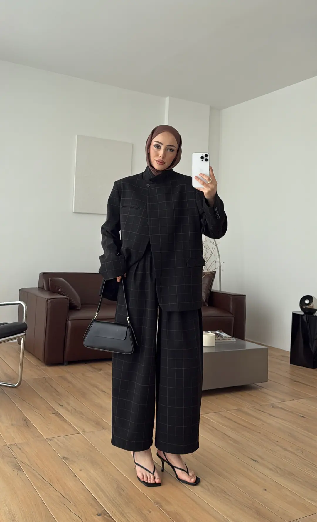 Dik Yakalı Ekose Blazer Ceket Siyah