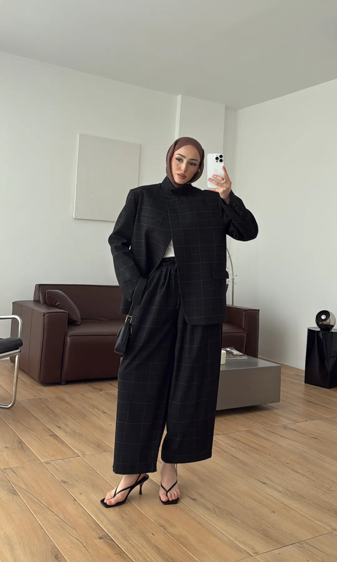 Dik Yakalı Ekose Blazer Ceket Siyah