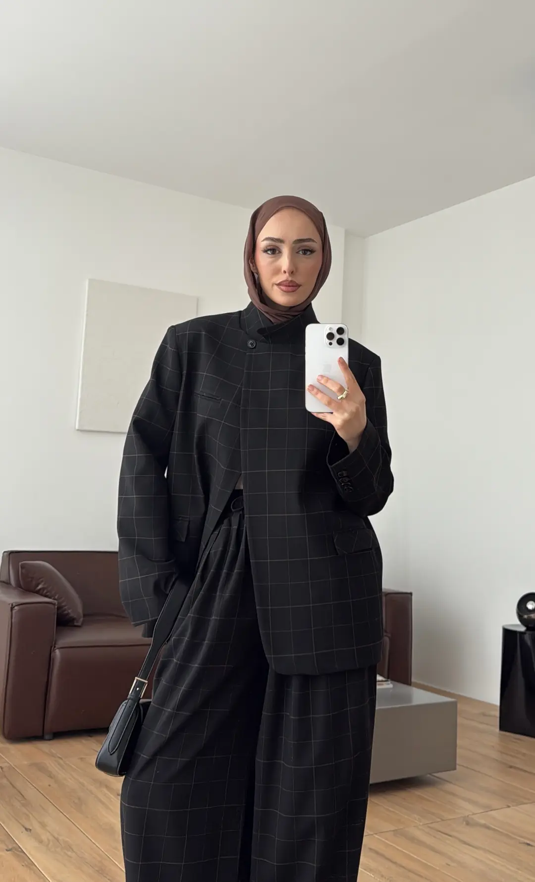 Dik Yakalı Ekose Blazer Ceket Siyah