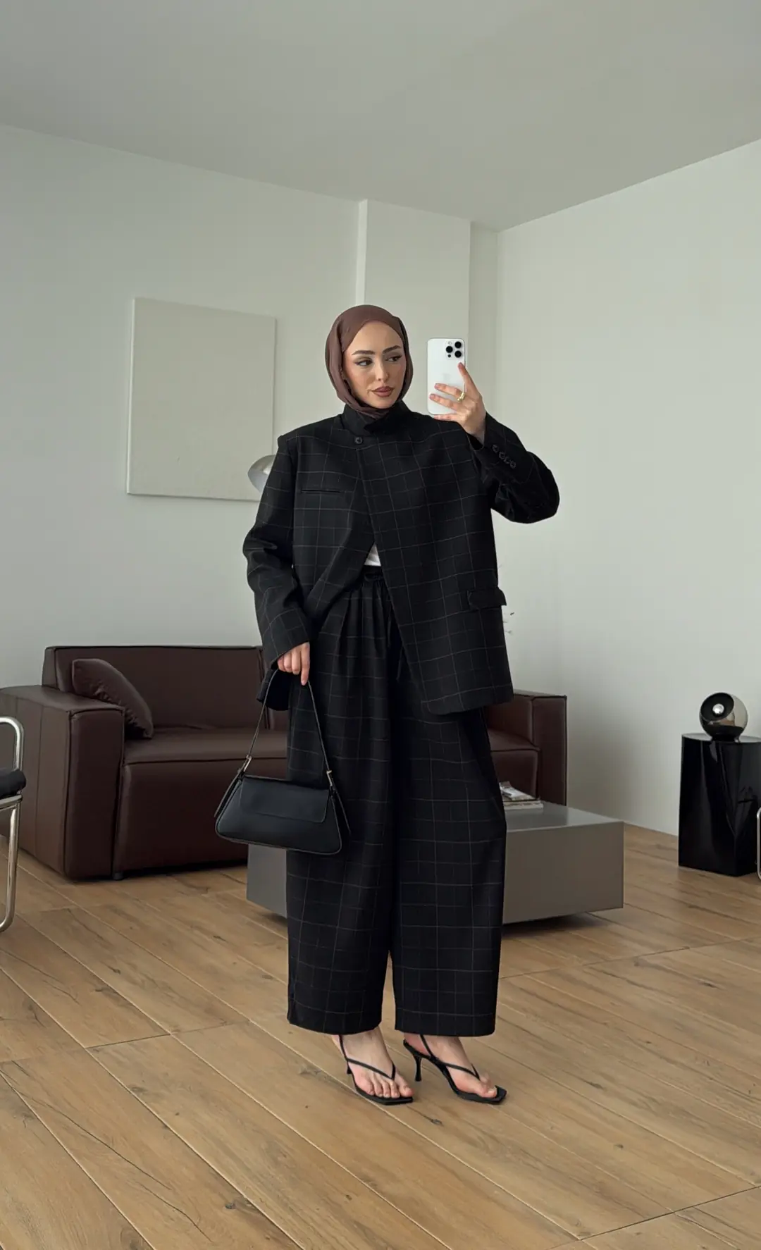Dik Yakalı Ekose Blazer Ceket Siyah