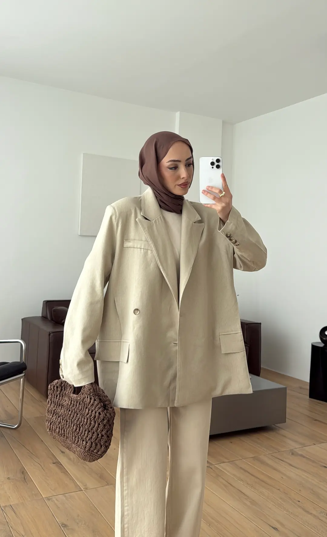 Keten Yırtmaç Detay Blazer Ceket Taş