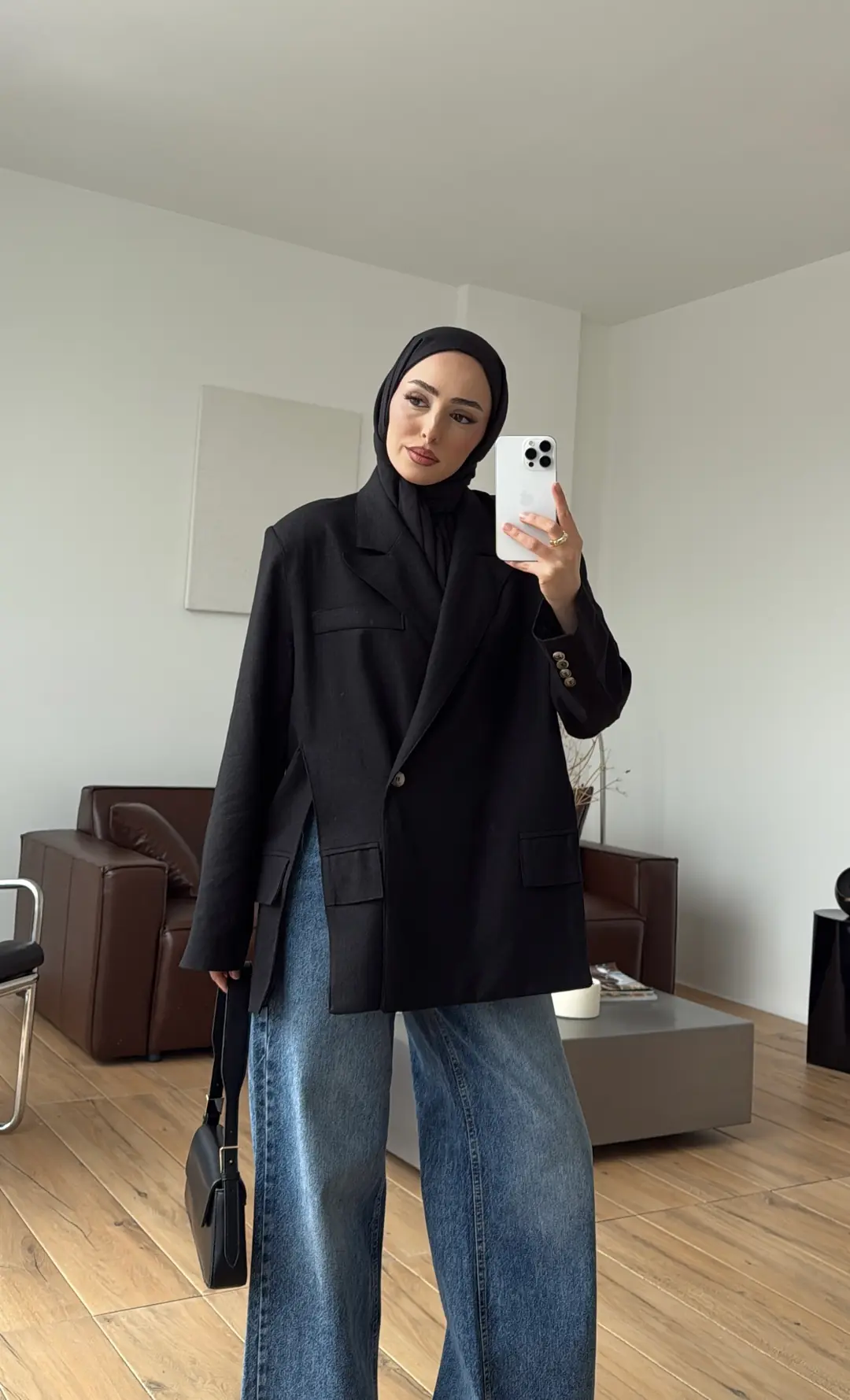 Keten Yırtmaç Detay Blazer Ceket Siyah
