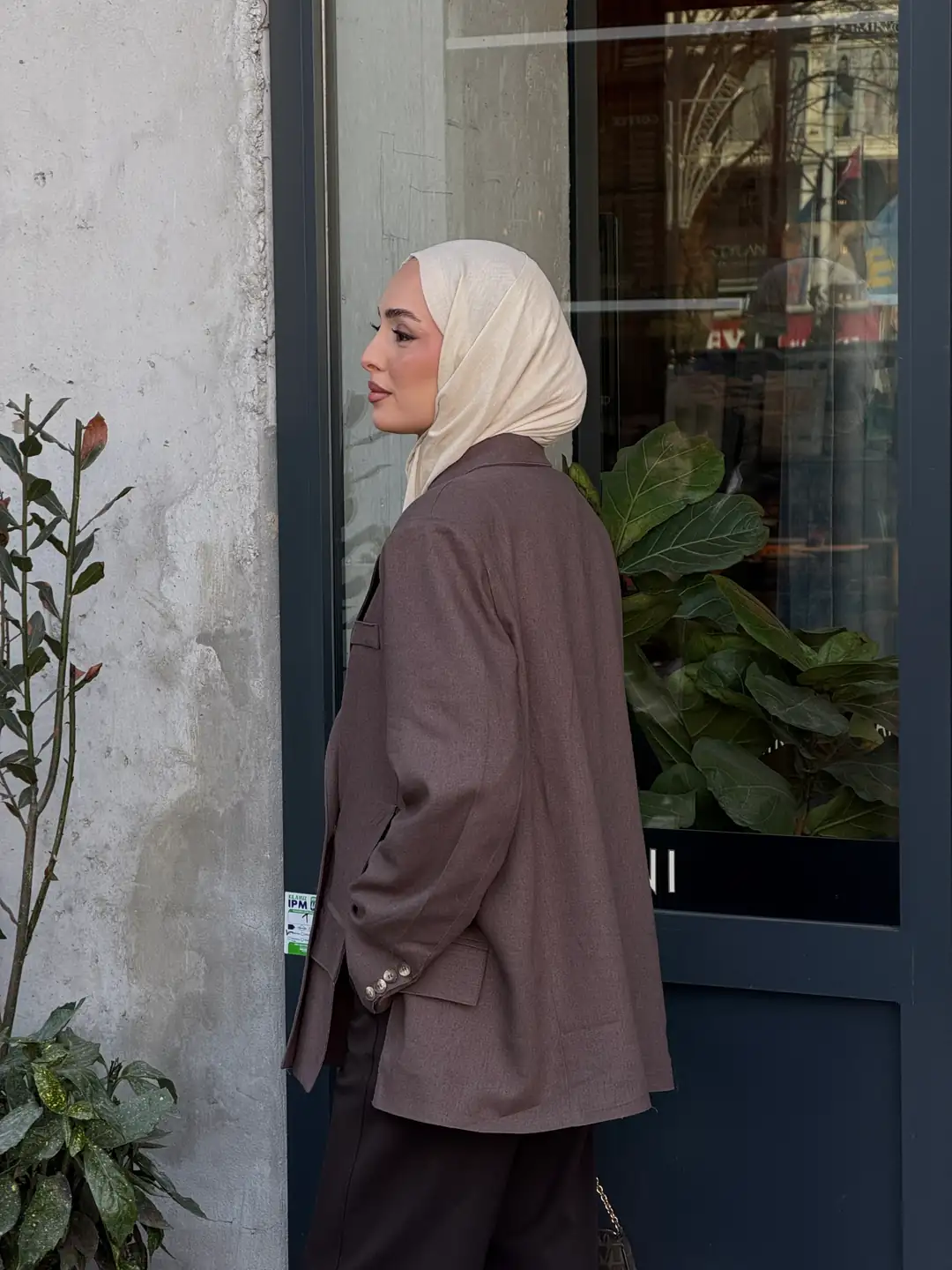 Keten Yırtmaç Detay Blazer Ceket Kahve