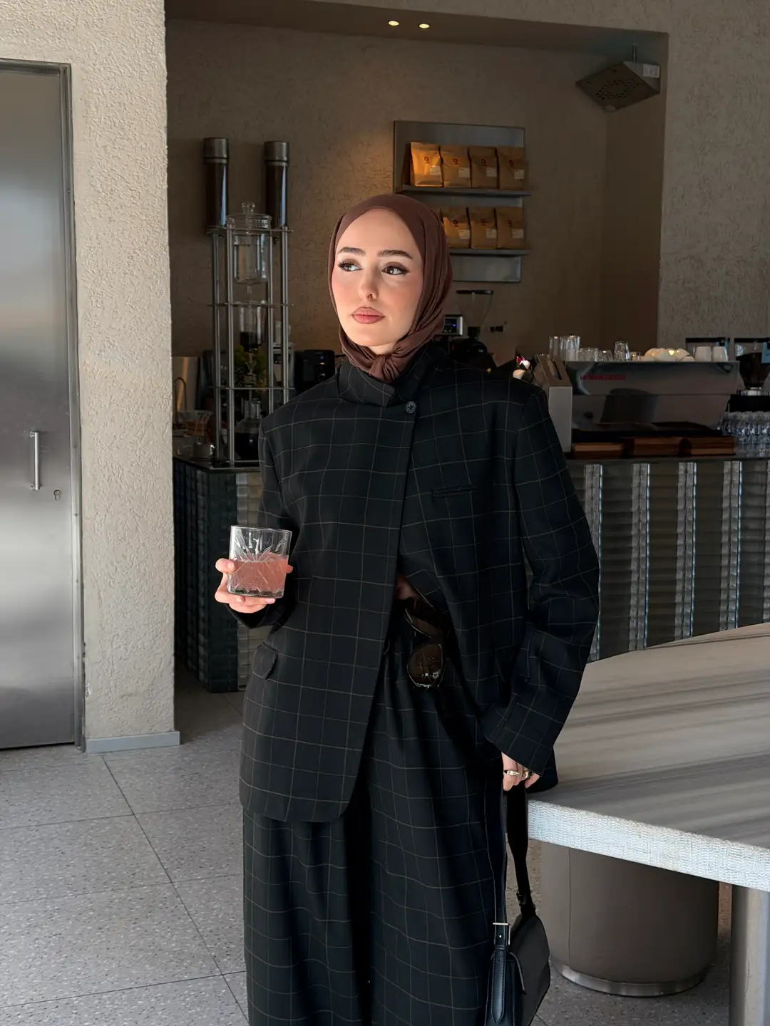 Dik Yakalı Ekose Blazer Ceket Siyah